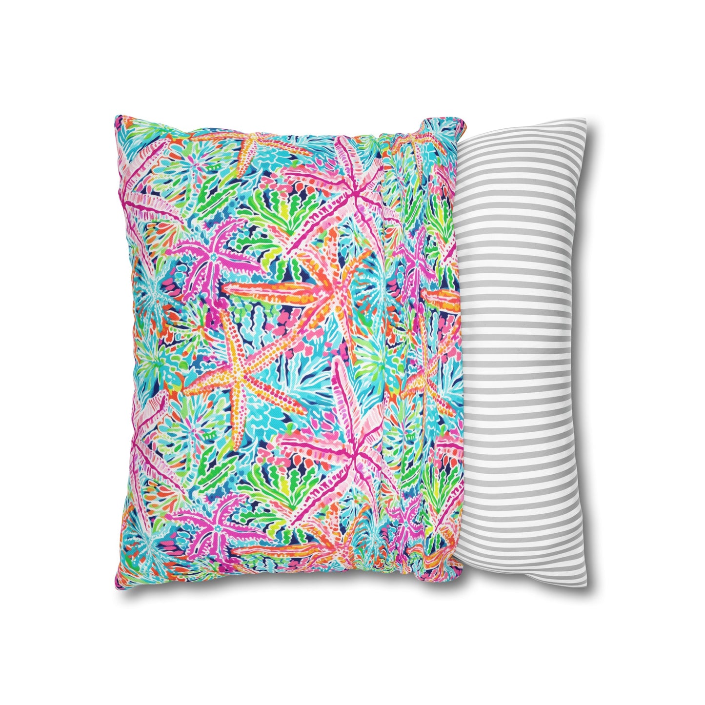 Oceanic Opulence: Vibrant Watercolor Starfish in a Sea of Color Spun Polyester Square Pillowcase 4 Sizes