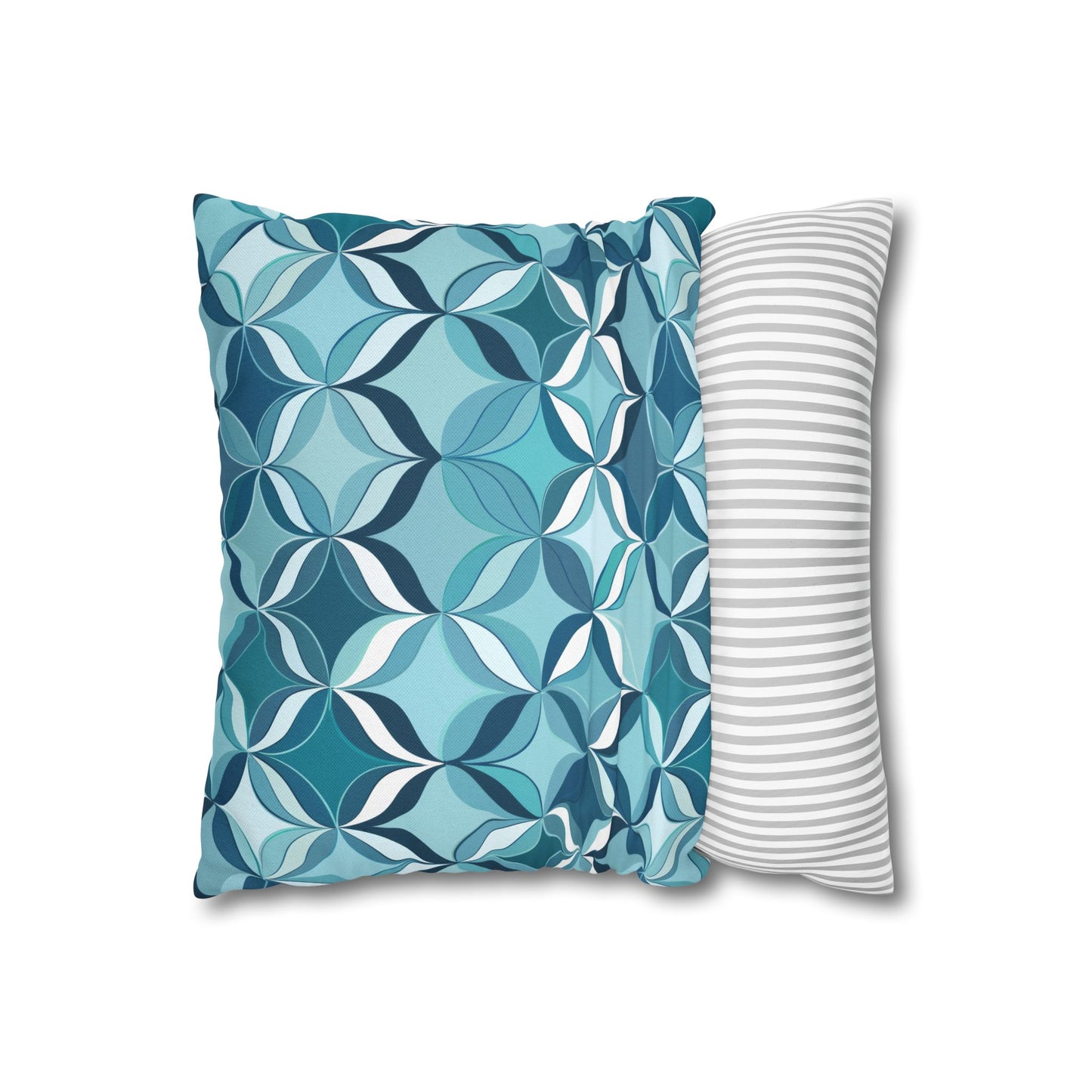 Modern Chic Aqua and Cream Geometric Pattern Spun Polyester Square Pillowcase 4 Sizes