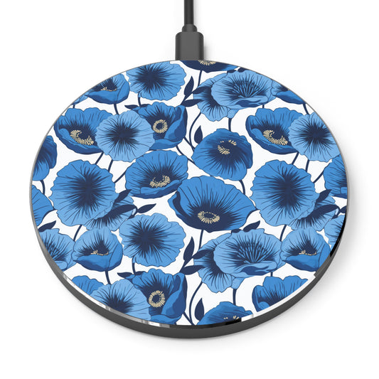 Vivid Blooms Bright Blue Poppies Design Wireless Cell Phone 10W Charger