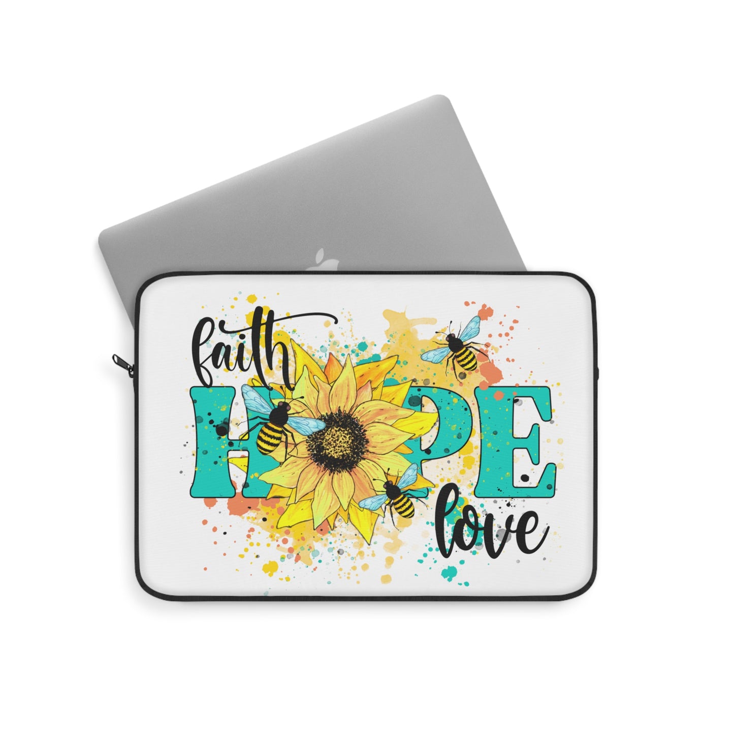 Faith Hope Love Daisy Flower on Yellow Laptop or Ipad Protective Sleeve 3 Sizes Available