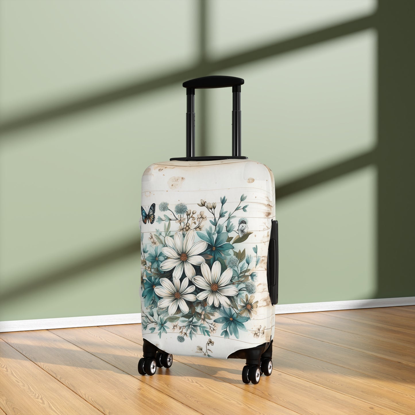 Rustic Charm Bouquet featuring Teal Accents White Wild Daisies with Butterflies  Luggage Protector and Cover 3 Sizes