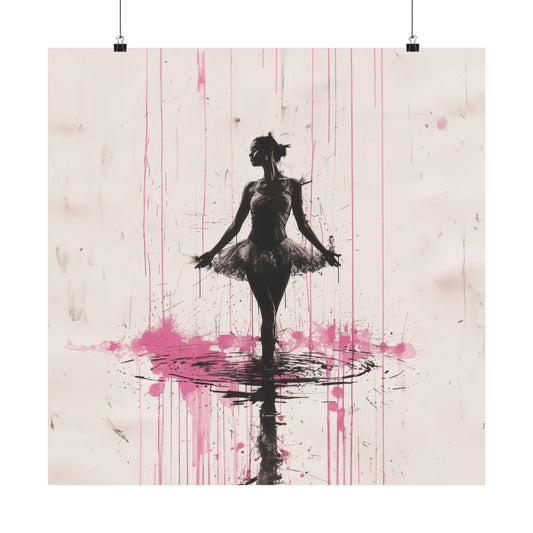 Grace in the Rain Abstract Ballerina Dancing Amidst Pink Showers Print on Matte Poster - 11 Sizes