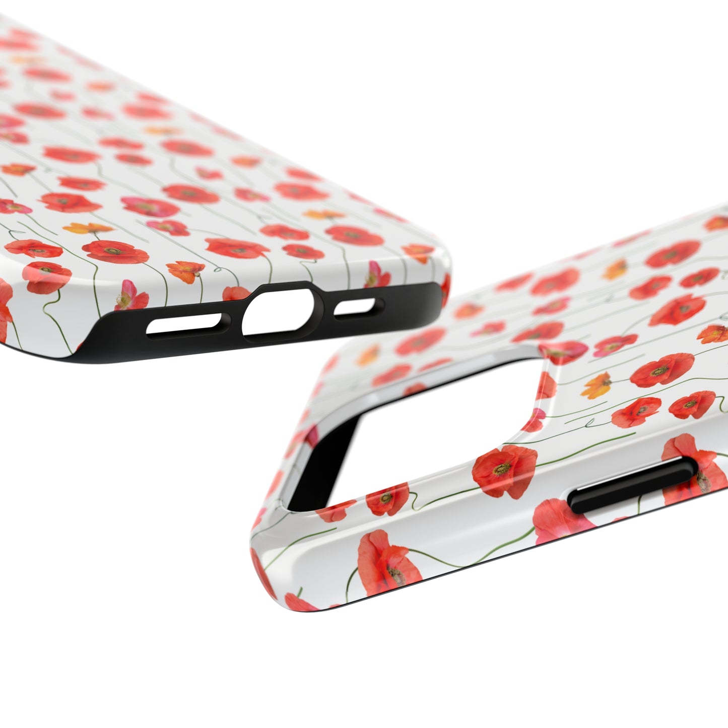 Vivid Elegance: Bright Red Poppies on a White Background Iphone Tough Phone Case