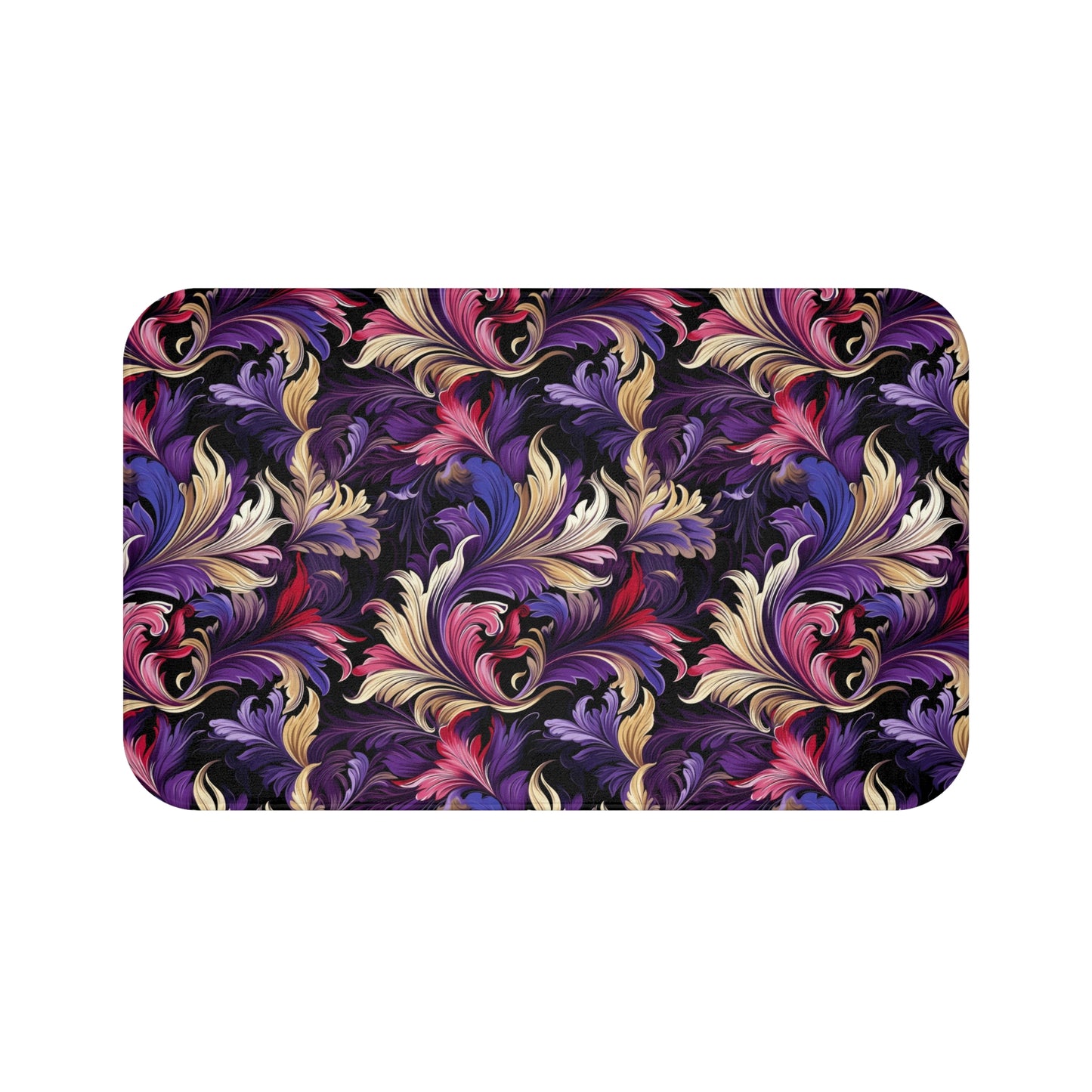 Purple, Gold & Pink Floral Swirls of Foliage Design  - Bathroom Non-Slip Mat 2 Sizes