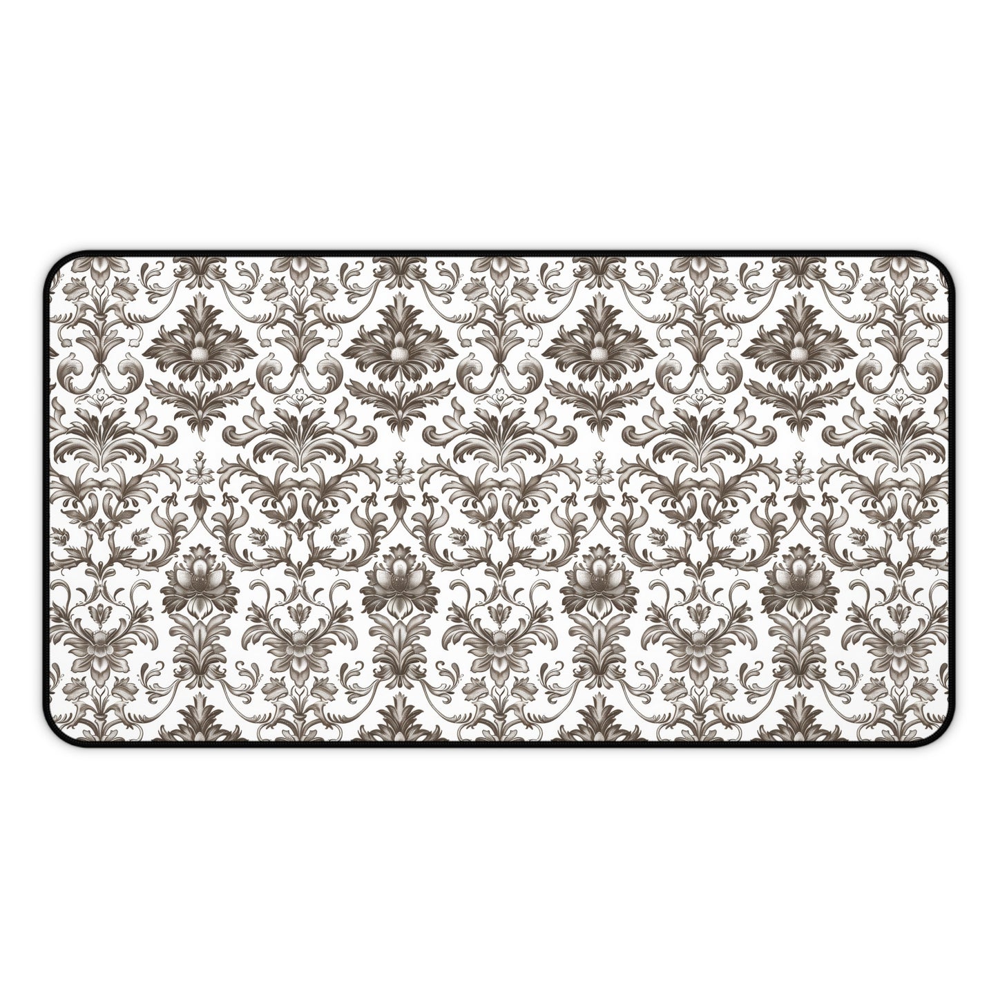 Timeless Rococo Elegance in Detailed Brown and White Floral Pattern Gaming Mouse Pad  Desk Mat  - 3 Sizes