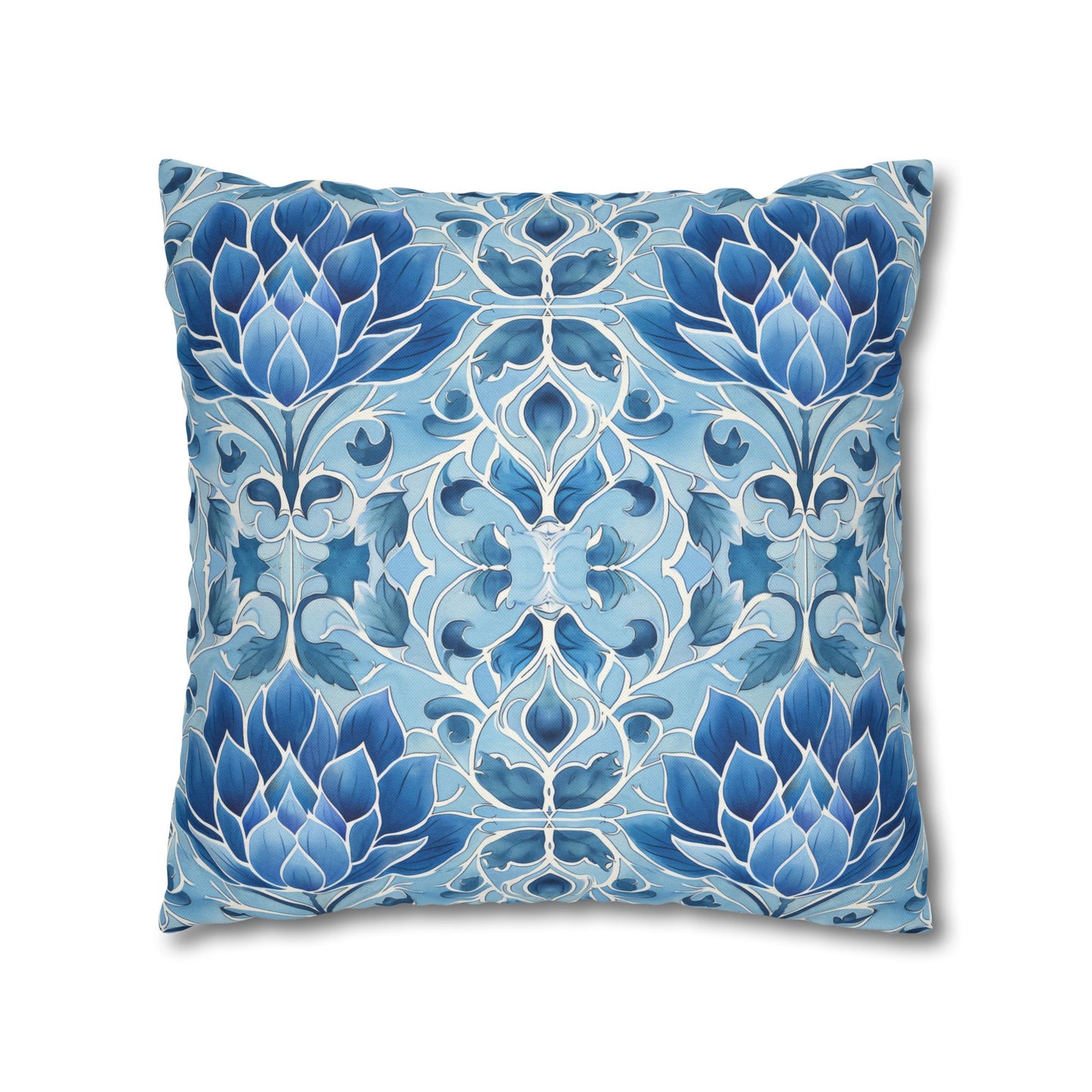 Exquisite Blue Lotus Elegance Floral Mosaic Design Spun Polyester Square Pillowcase 4 Sizes