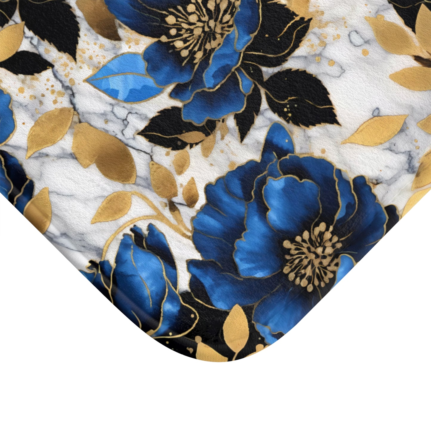 Grand Large and Elegant Flowers in Rich Navy and Gold Design  - Bathroom Non-Slip Mat 2 Sizes