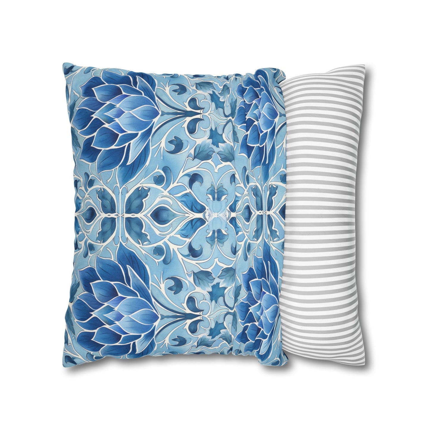 Exquisite Blue Lotus Elegance Floral Mosaic Design Spun Polyester Square Pillowcase 4 Sizes