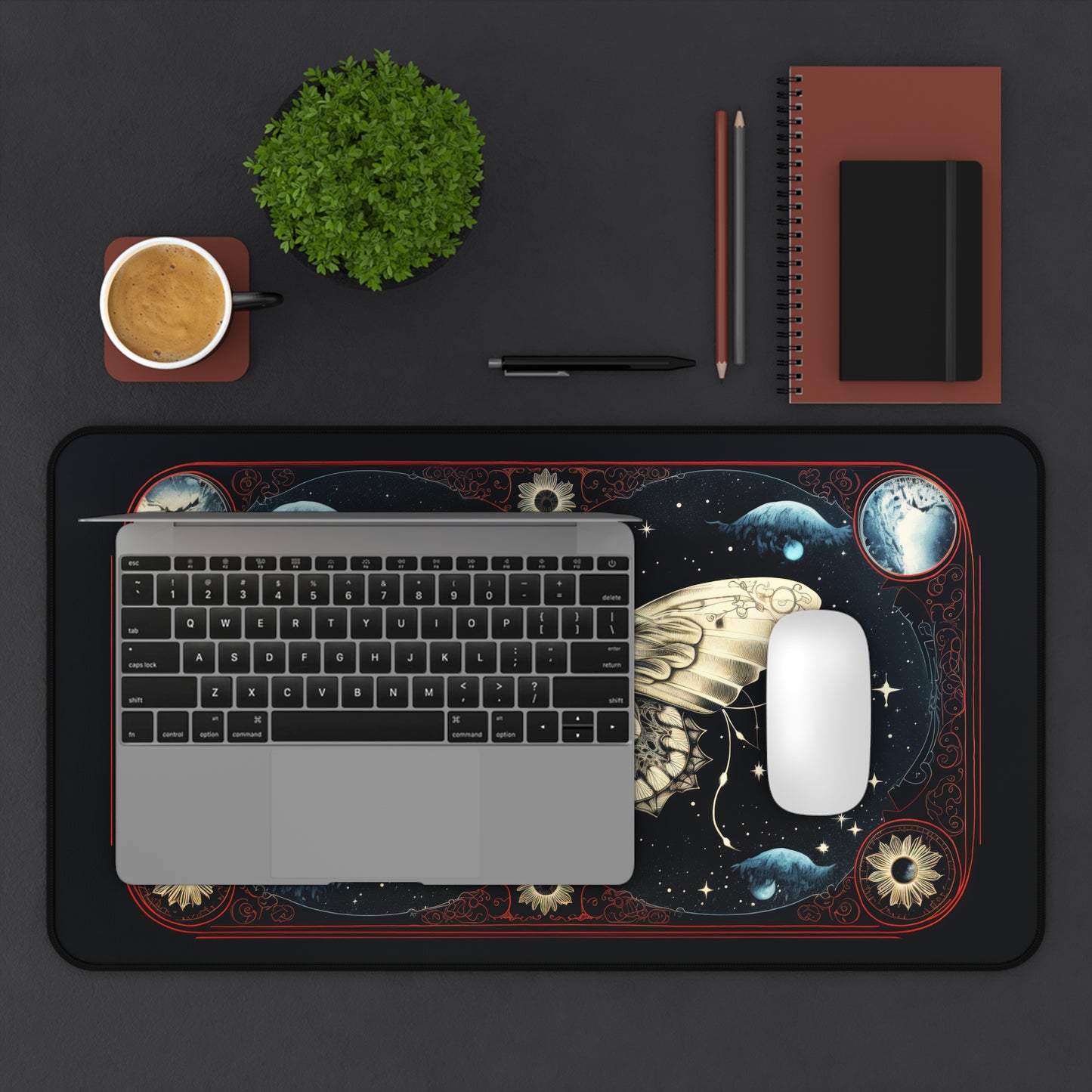 Fantasy Death Moth and Celestial Planets - Desk Mat Extended Gaming Mouse Pad 3 Sizes