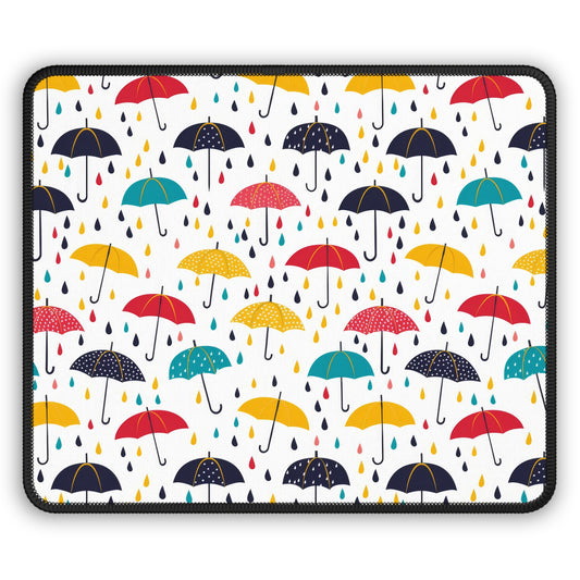 April Showers Parade in A Cheerful Dance of Colorful Umbrellas and Playful Raindrops Gaming Mouse Pad with Finished Edges