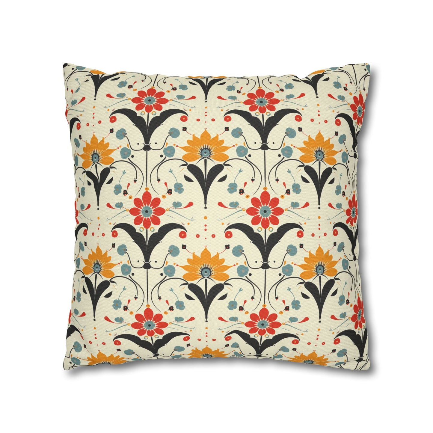 Whimsical Retro Garden in Muted Yellow, Red and Blues Spun Polyester Square Pillowcase 4 Sizes