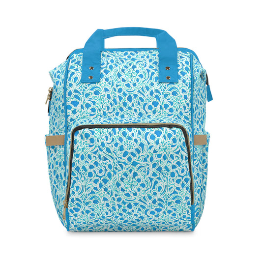 Luminous Swirls: Abstract Watercolor Floral Patterns in Lime Green and Blue Multifunctional Diaper Backpack