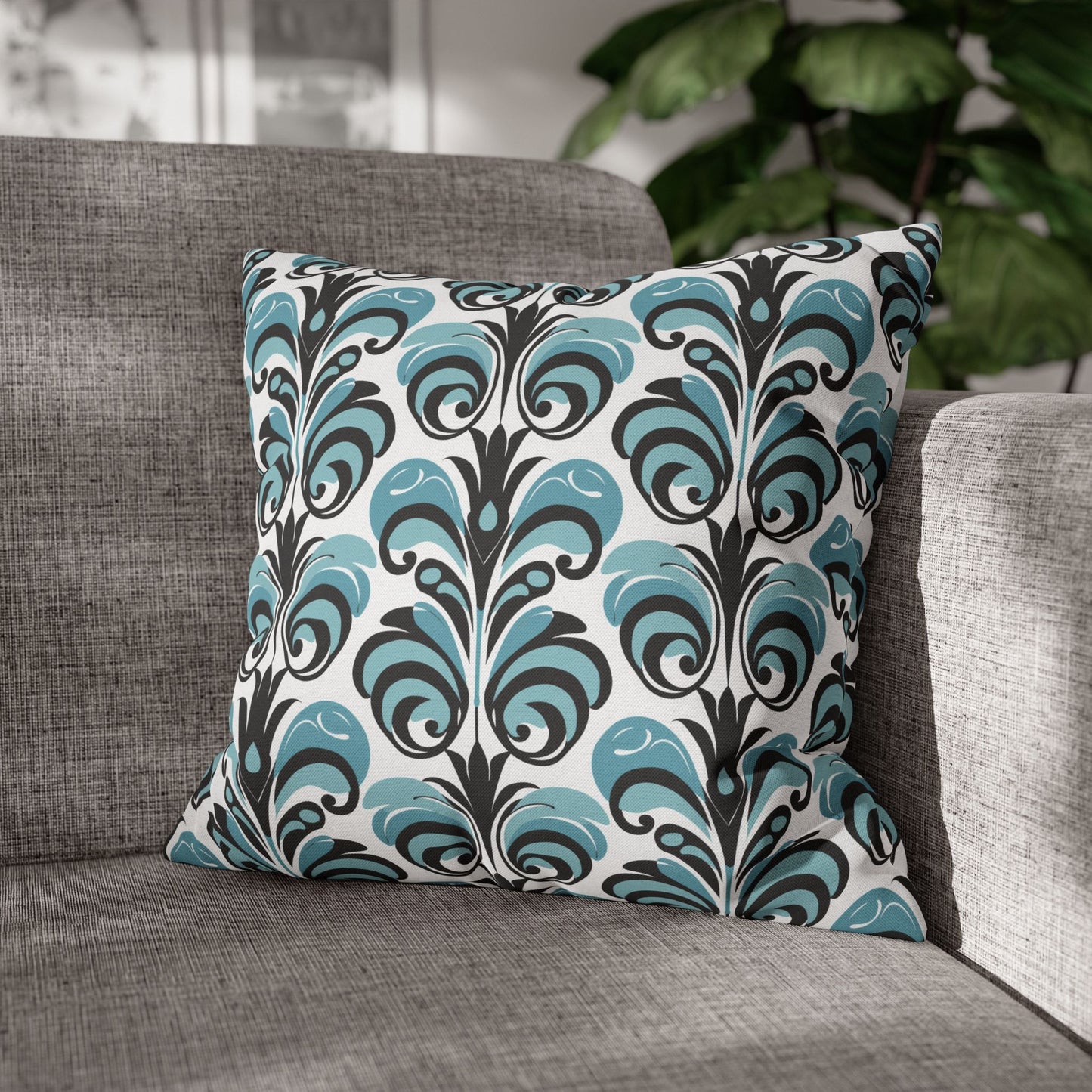 Vintage Blue & Black Swirl Pattern Spun Polyester Square Pillowcase 4 Sizes