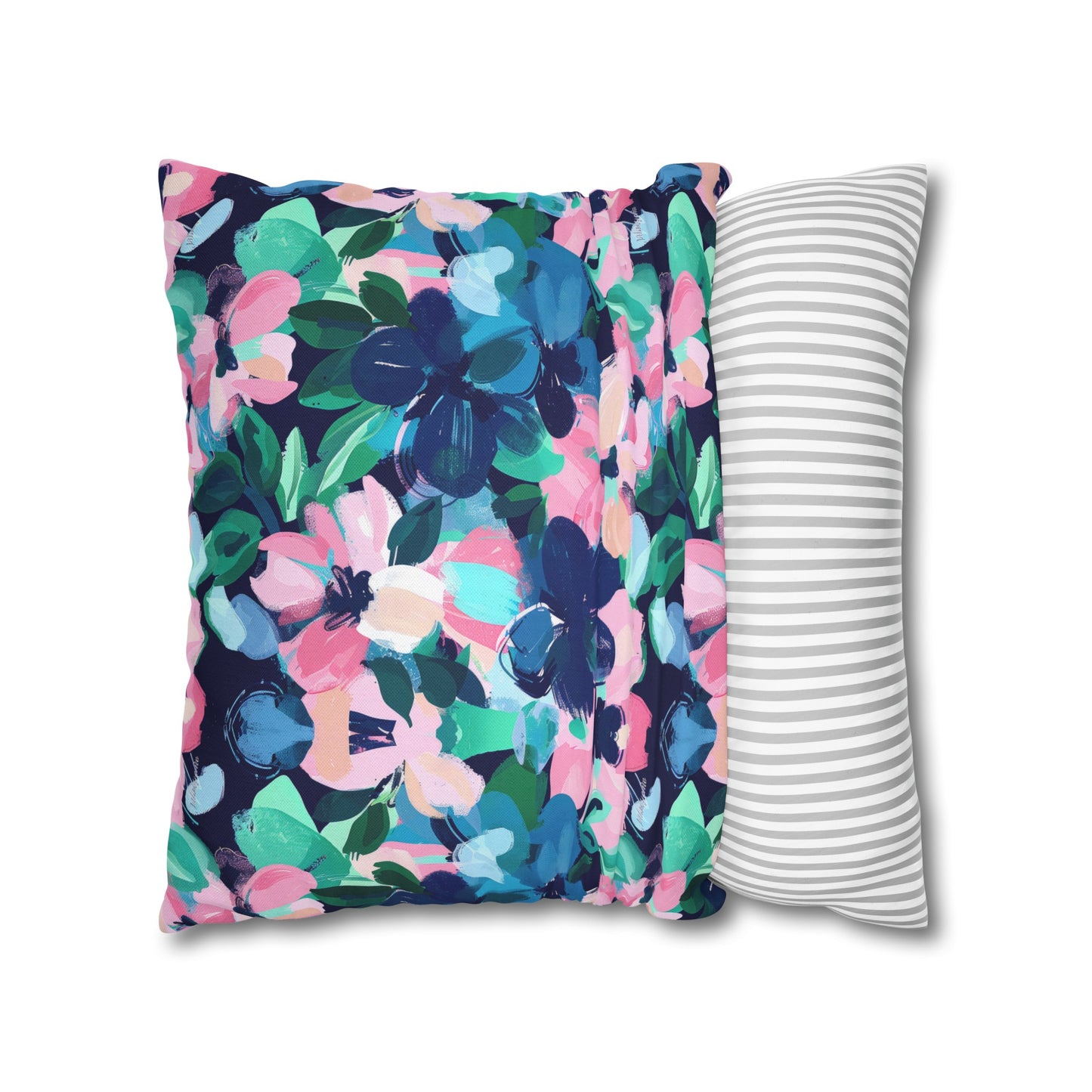 Tranquil Blooms: Muted Blue, Pink, and Green Watercolor Flowers Spun Polyester Square Pillowcase 4 Sizes