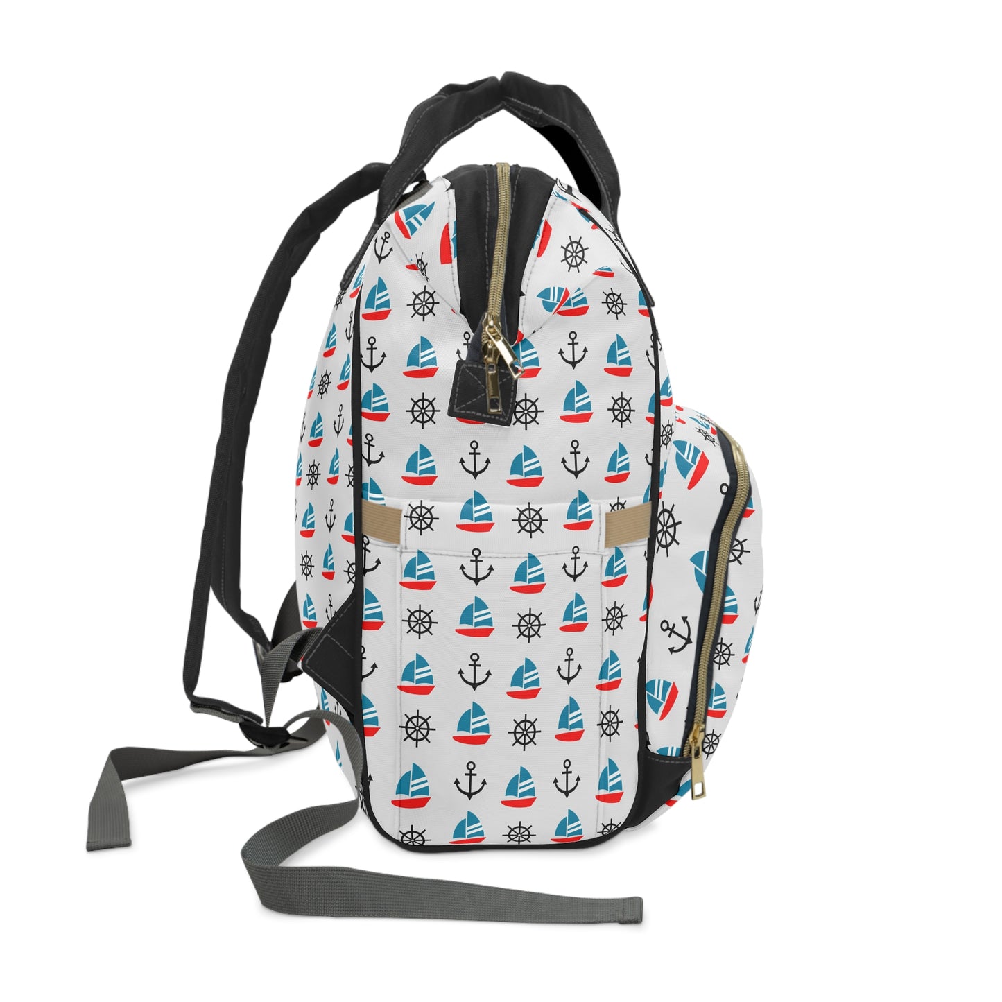 Adorable Kids' Blue and Red Sailboats and Anchors Multifunctional Diaper Backpack