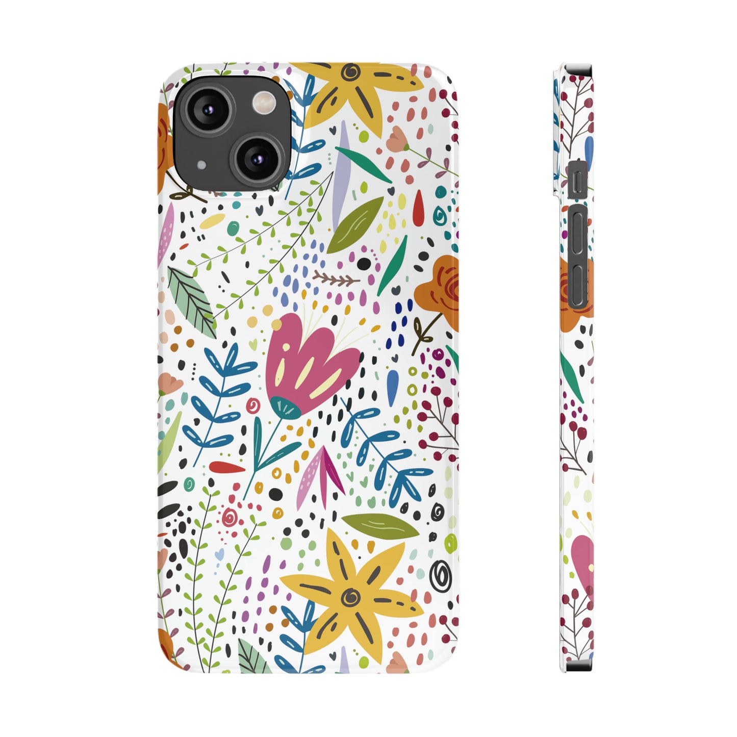 Springtime Splendor: Hand-Drawn Flowers Bursting with Vibrant Colors Design Iphone 15-12 Slim Phone Case