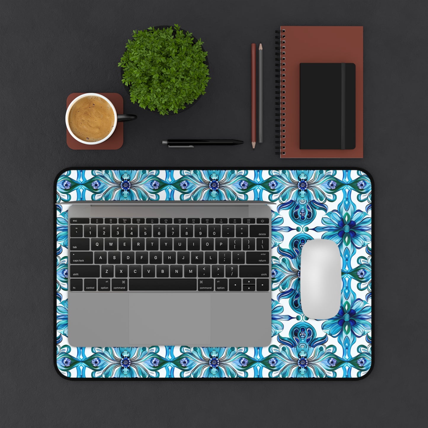 Vibrant Tapestry of Teal and Blue Flowers Extended Gaming Mouse Pad  Desk Mat  - 3 Sizes