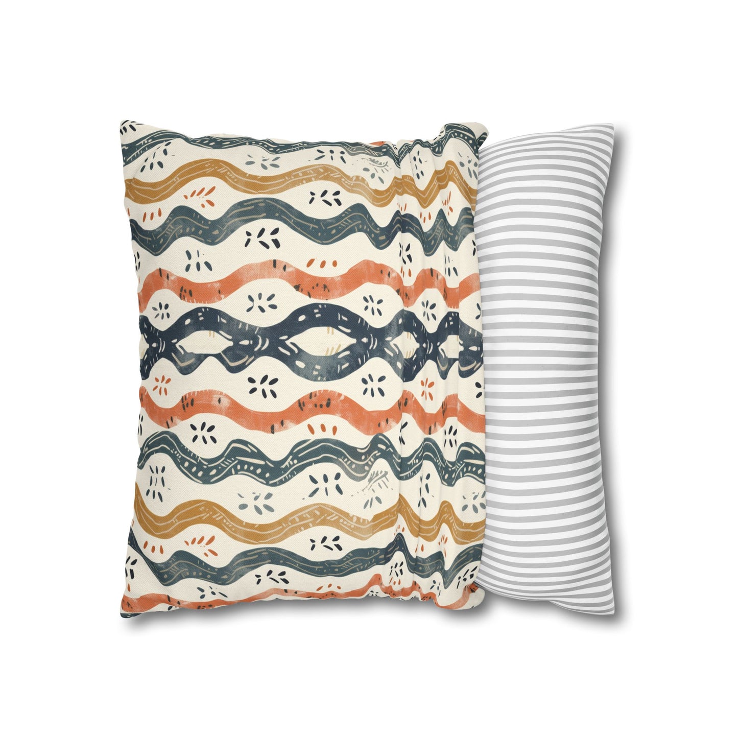 Boho Waves with Earthy Blues Reds and Browns Spun Polyester Square Pillowcase 4 Sizes