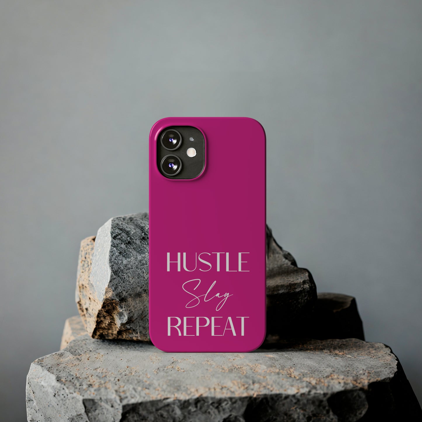 Pink - Hustle Slay Repeat Iphone 15-12 Slim Phone Case