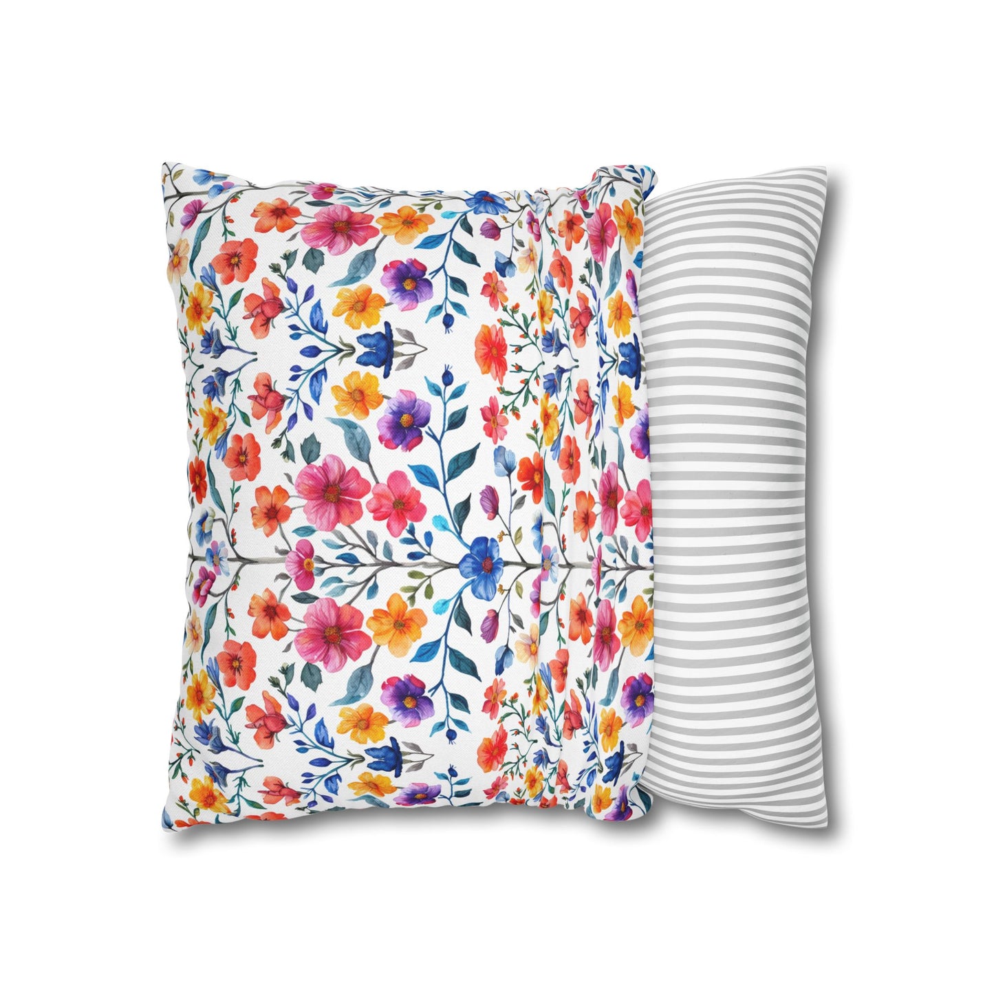 Botanical Symphony with Vibrant Watercolor Flowers  Spun Polyester Square Pillowcase 4 Sizes