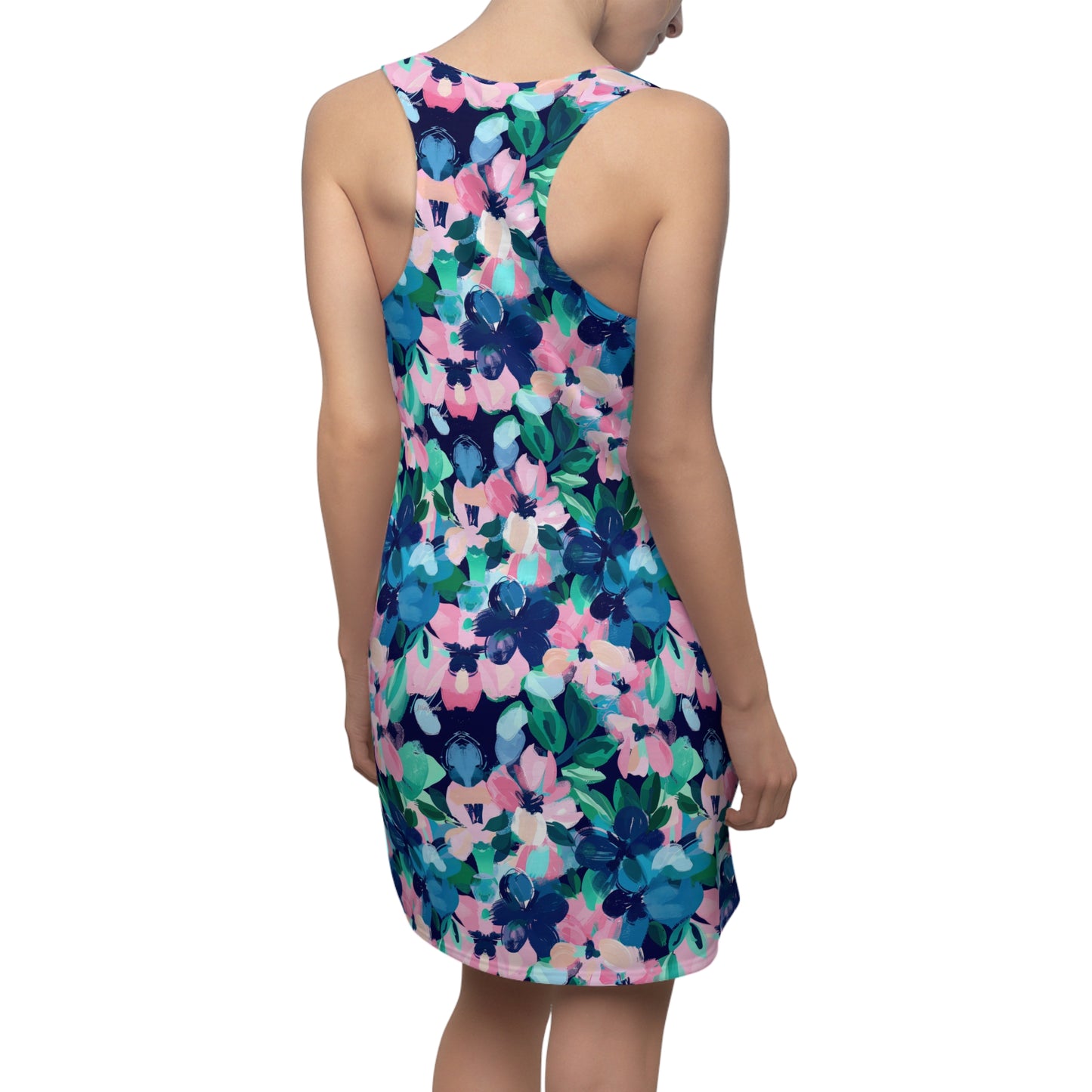 Tranquil Blooms: Muted Blue, Pink, and Green Watercolor Flowers Women's Racerback Dress XS - 2XL