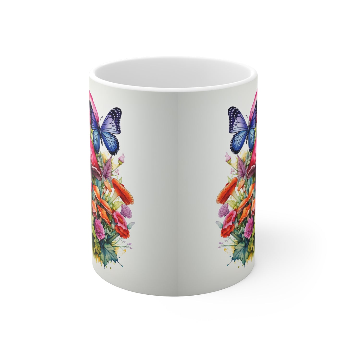 Magical Mushroom Oasis Where Flowers Bloom Amongst Butterflies  - 11 oz Coffee