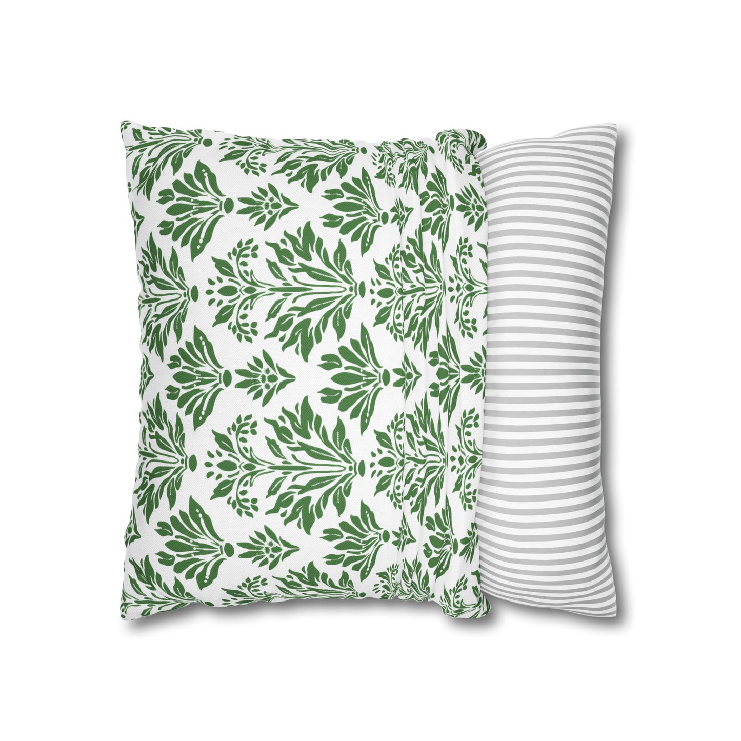 Green Floral Indian Block Print Pattern Spun Polyester Square Pillowcase 4 Sizes