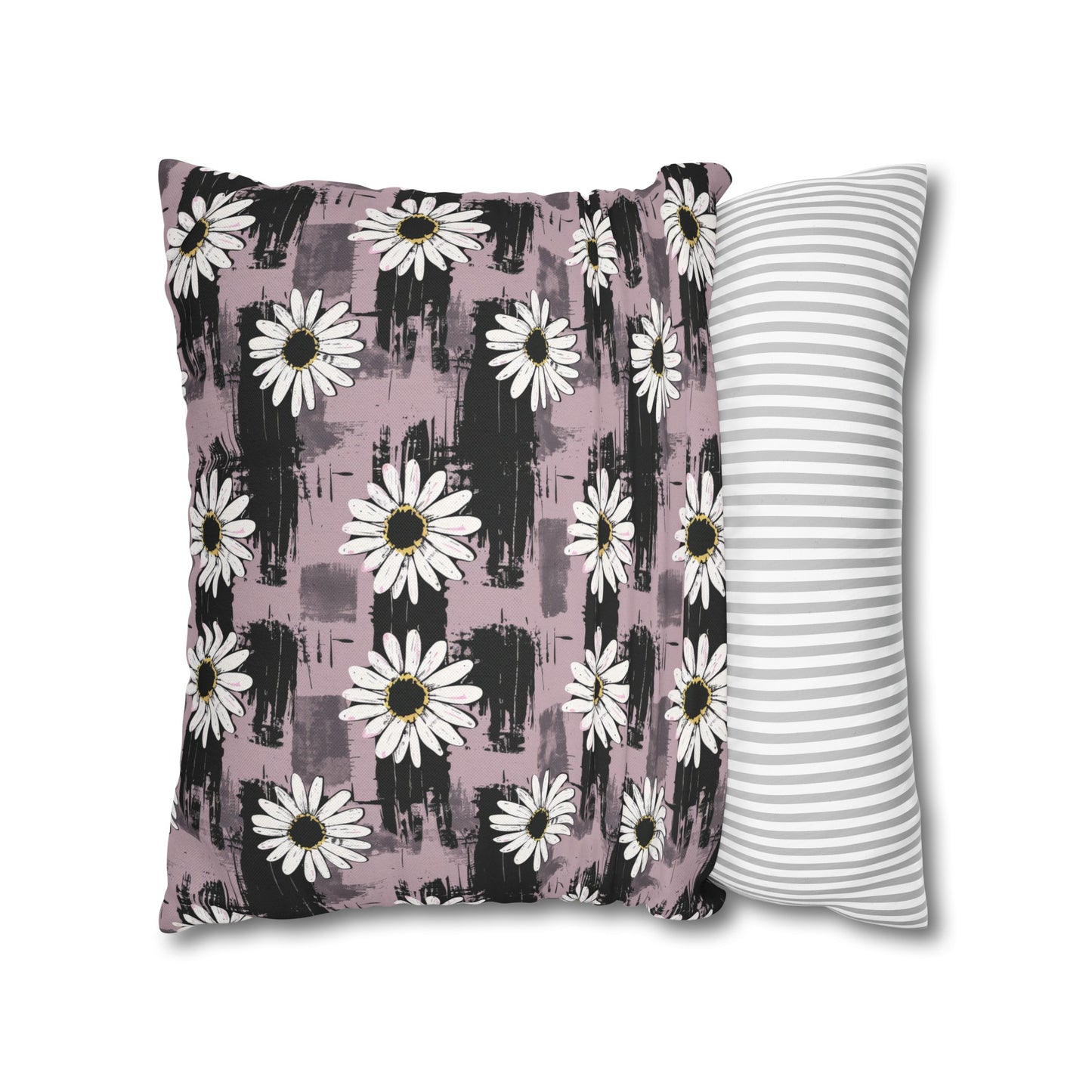 Edgy Daisy Dream with Pink and Black Grunge Spun Polyester Square Pillowcase 4 Sizes