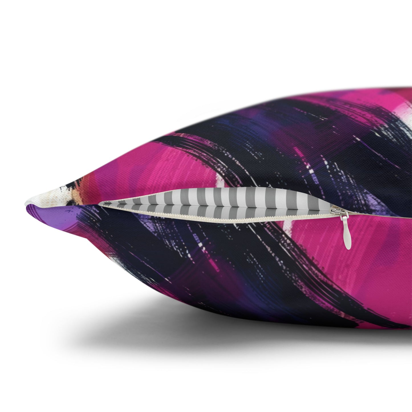 Vibrant Rebellion Brush Strokes in Hot Pink and Cool Purple on a Moody, Dark Background Spun Polyester Square Pillowcase 4 Sizes