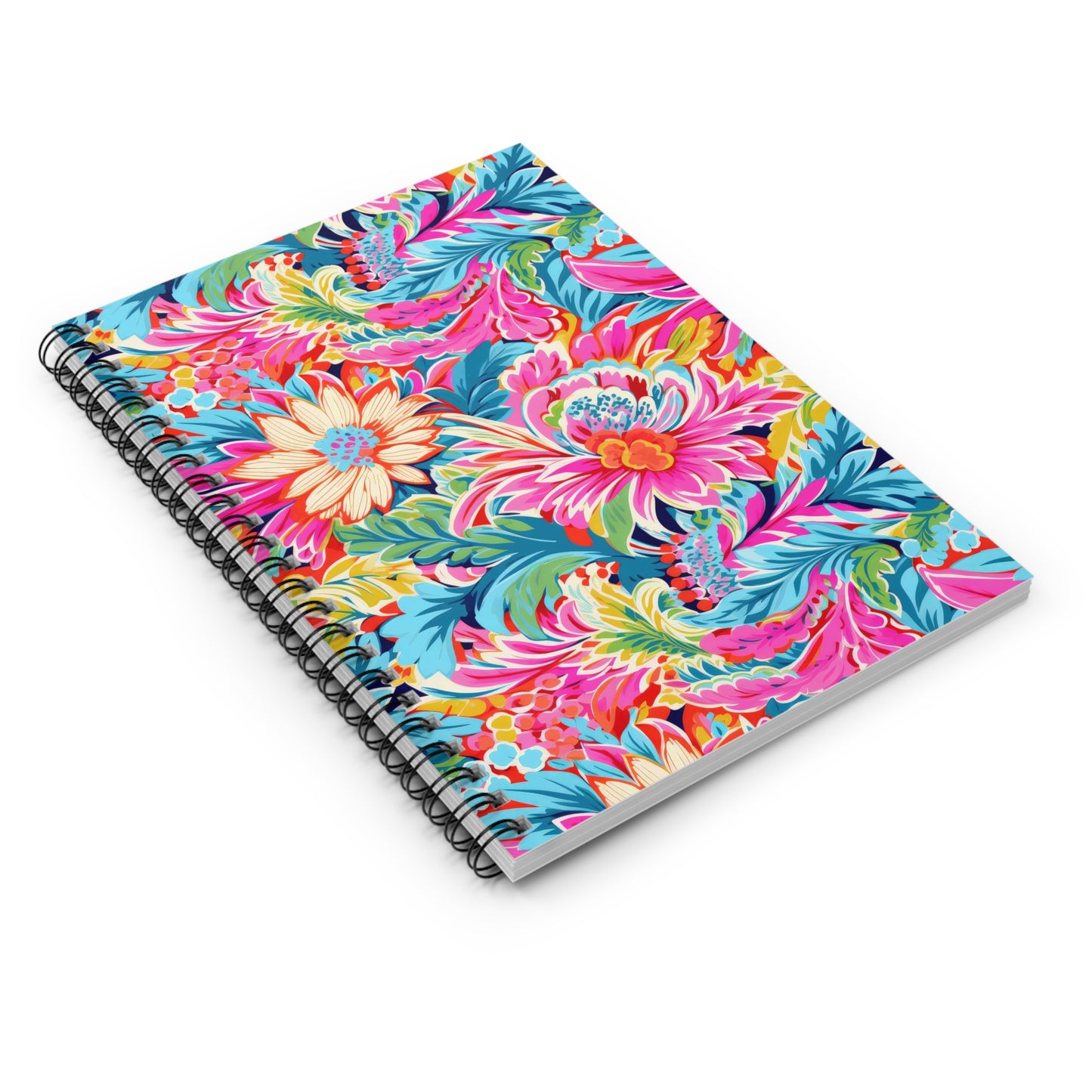 Coastal Summer Blooms: Bright Floral Watercolors in Coastal Hues Spiral Ruled Line Notebook