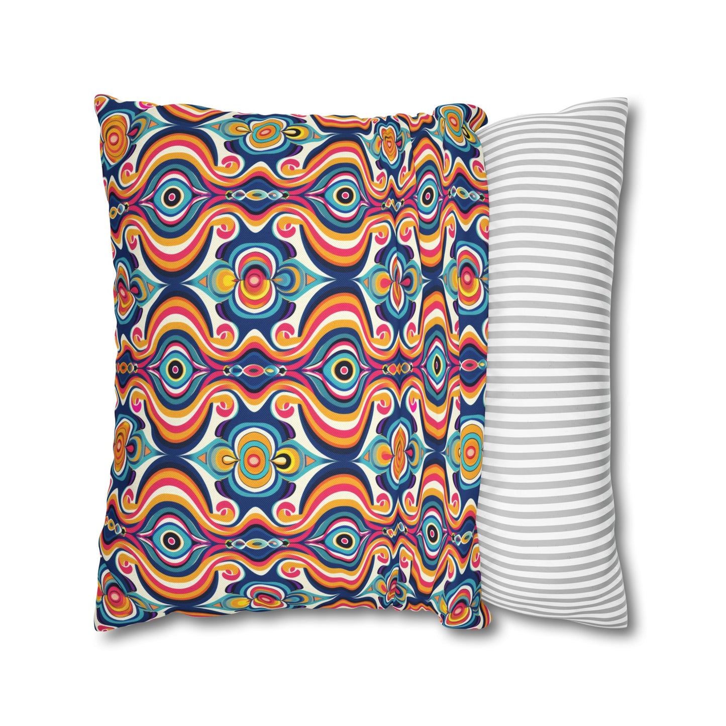 Vibrant Retro Waves with Colorful Geometric Pattern Spun Polyester Square Pillowcase 3 Sizes