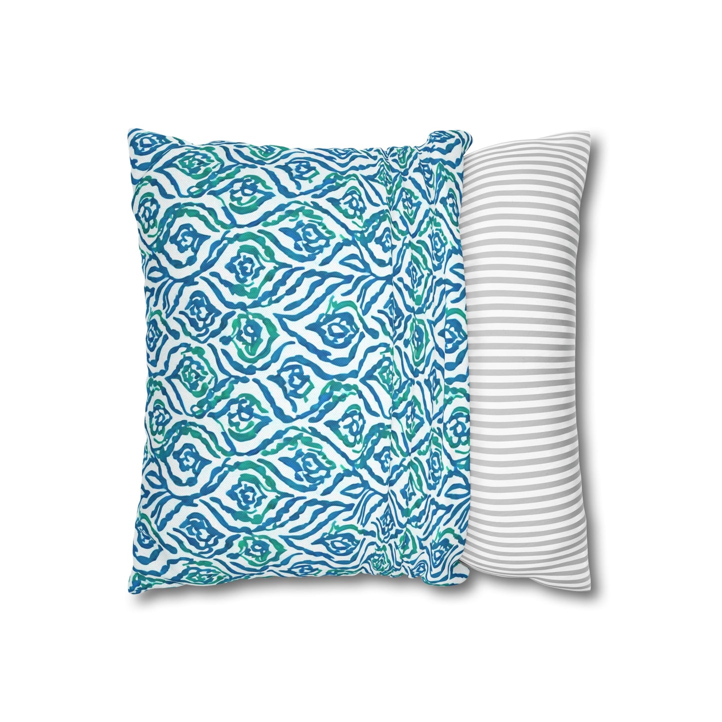 Cool Breeze Elegance: Abstract Damask Pattern in Green and Blue Spun Polyester Square Pillowcase 4 Sizes