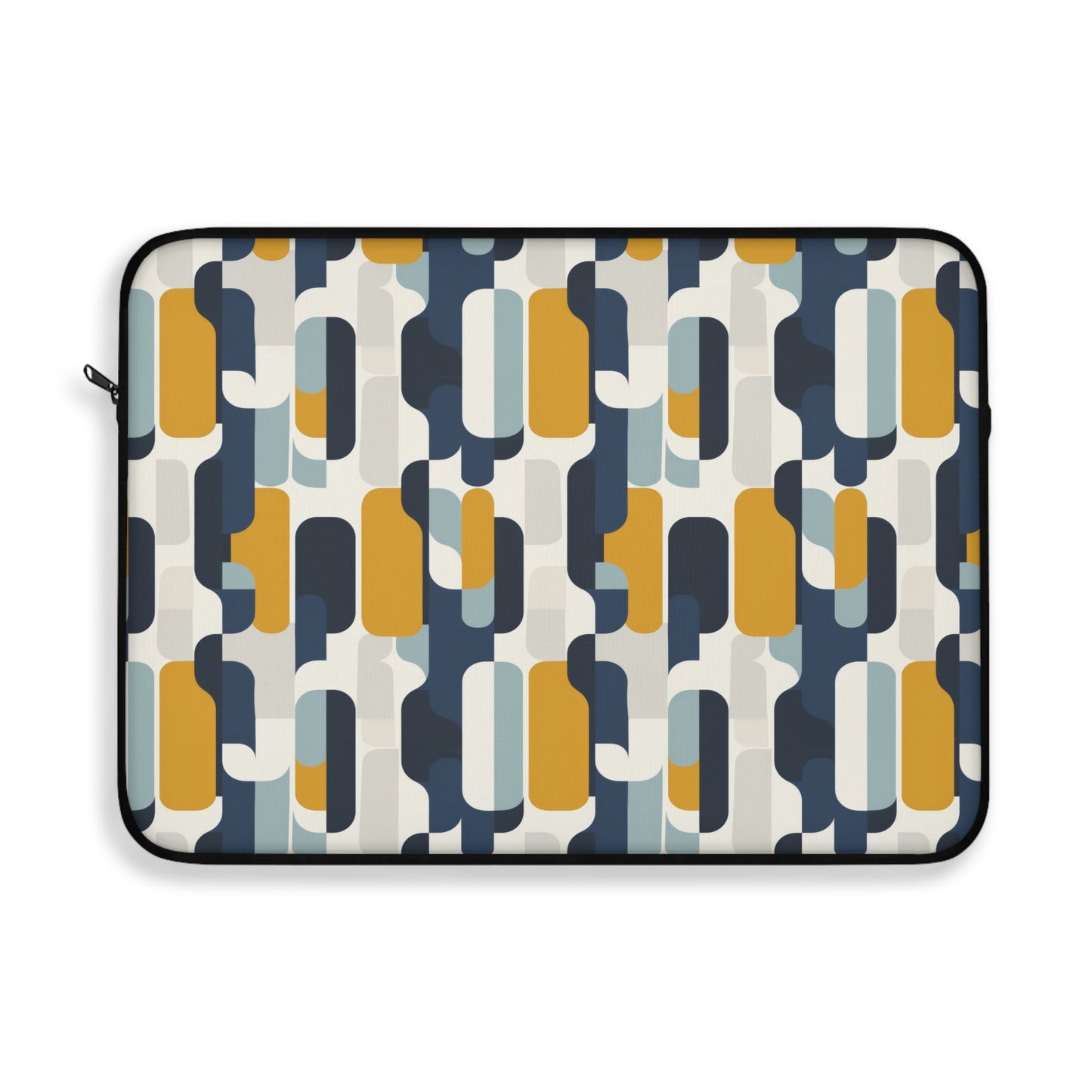 Modern Retro with Bold Geometric Pattern in Mustard and Navy Laptop or Ipad Protective Sleeve 3 Sizes Available