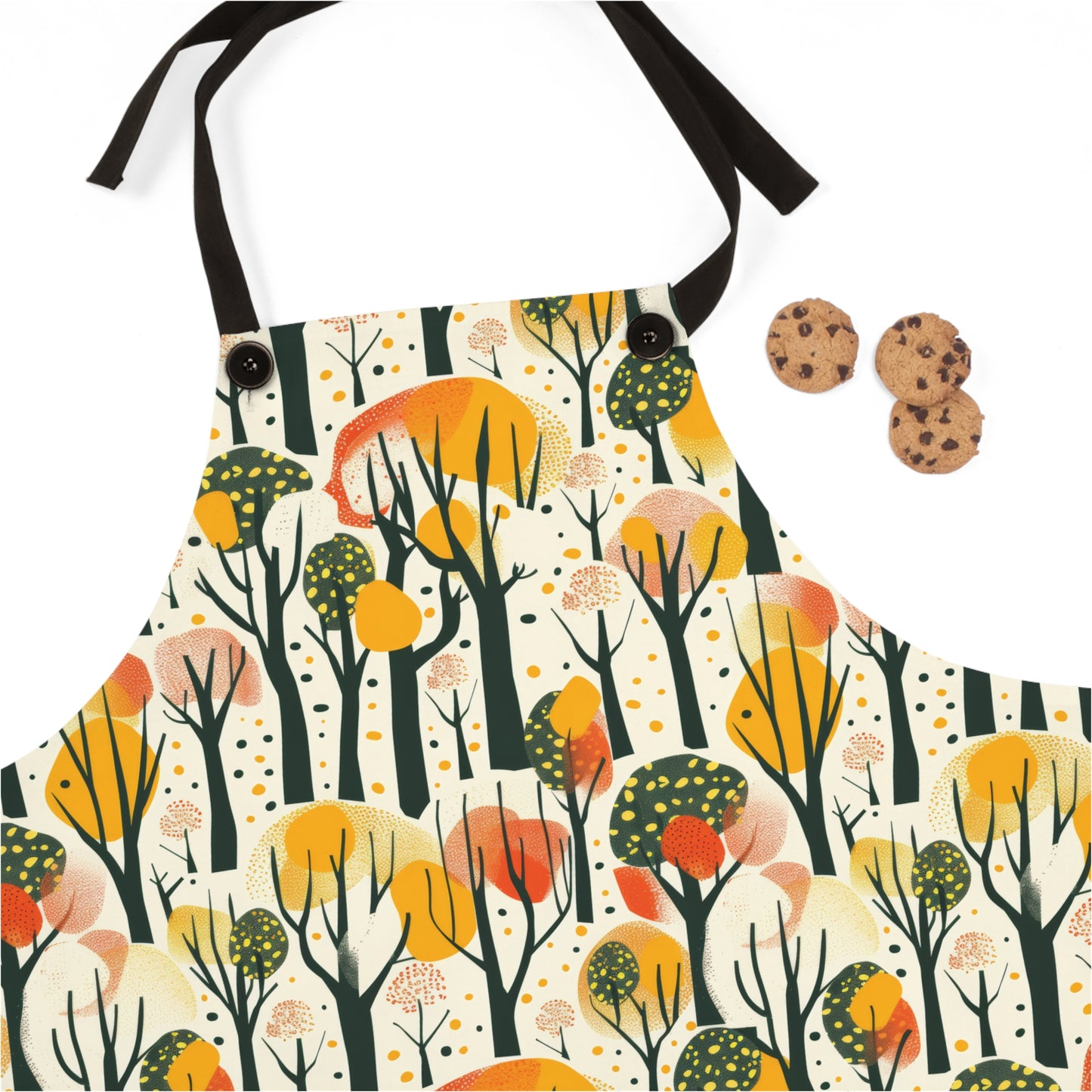 Enchanted Forest of Yellow and Orange Trees on a Speckled Cream Background Kitchen Chef Apron