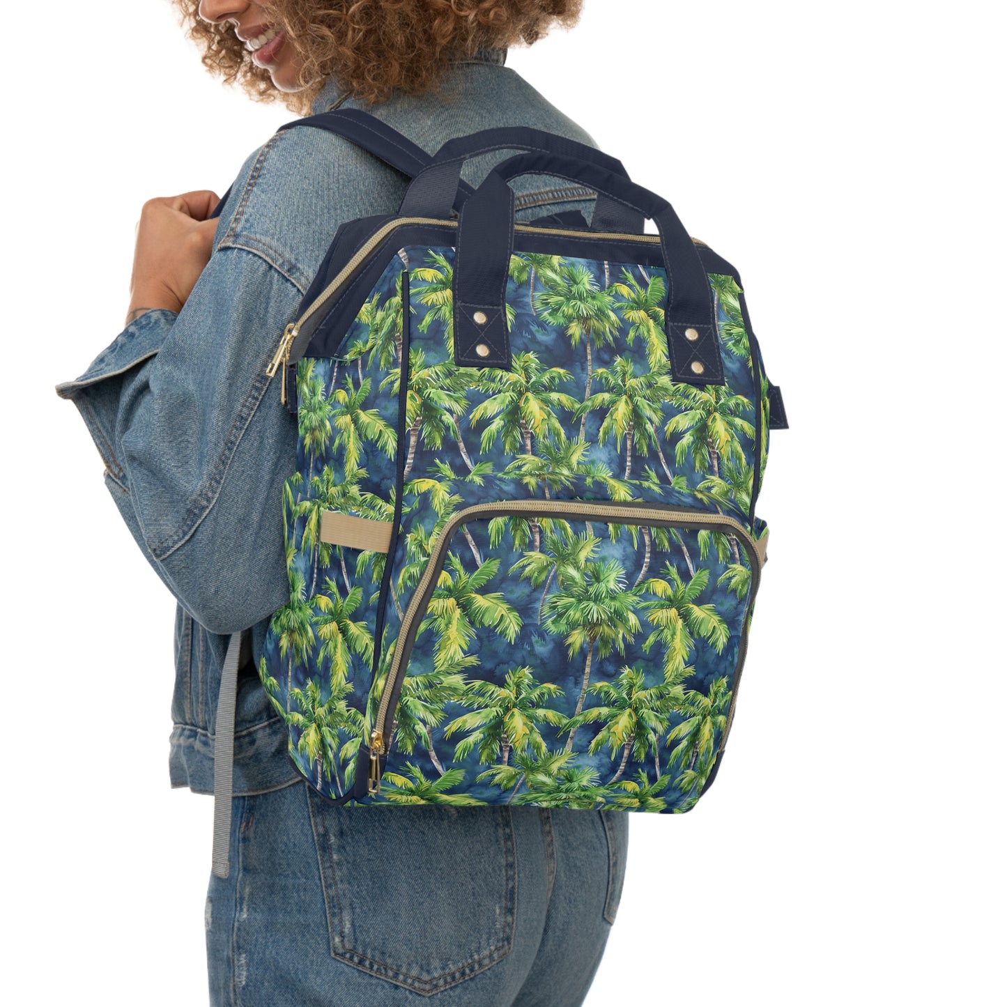 Midnight Palms: Silhouetted Palm Trees Against a Nighttime Sky Multifunctional Diaper Backpack