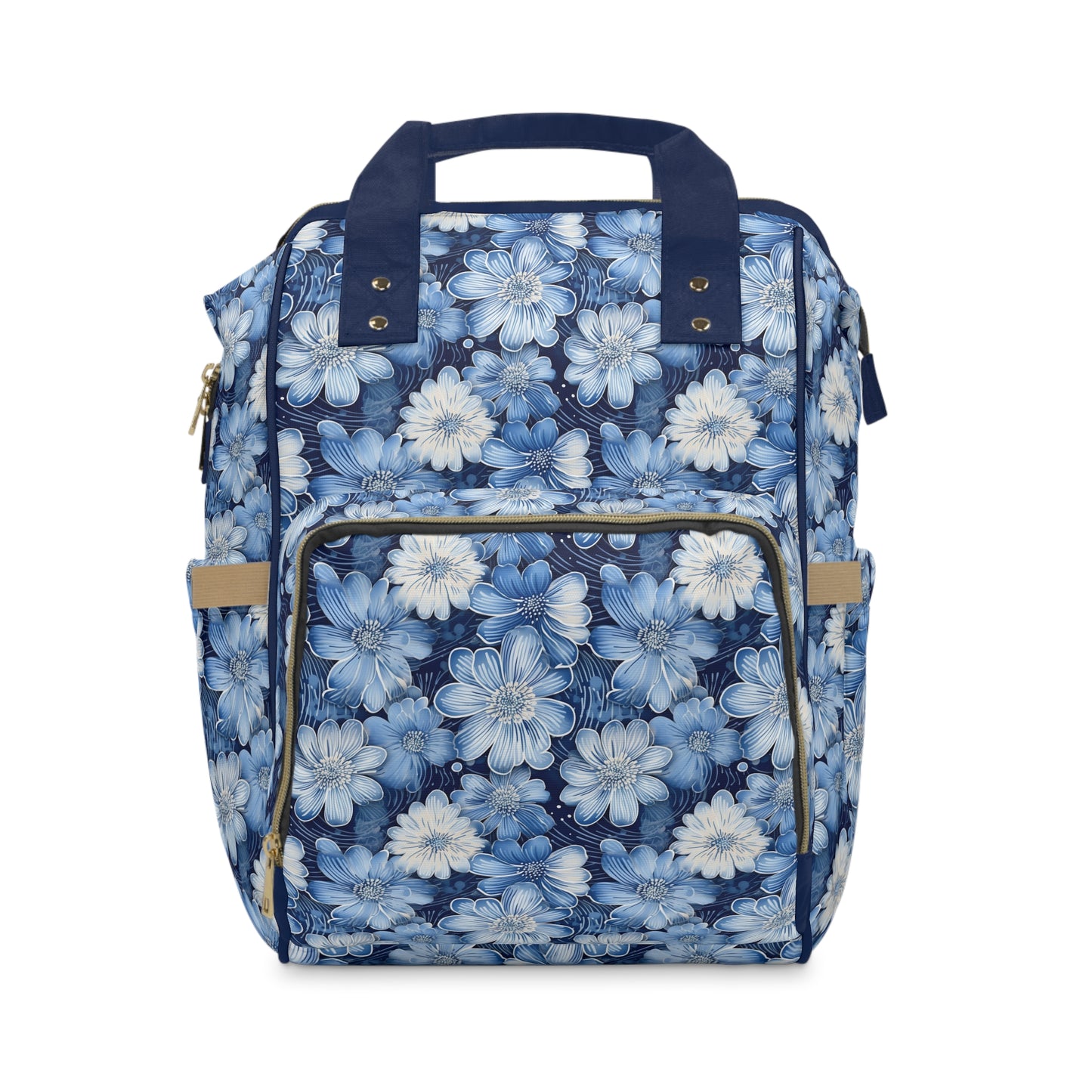 Watercolor Blossom in Blue and White Multifunctional Diaper Backpack