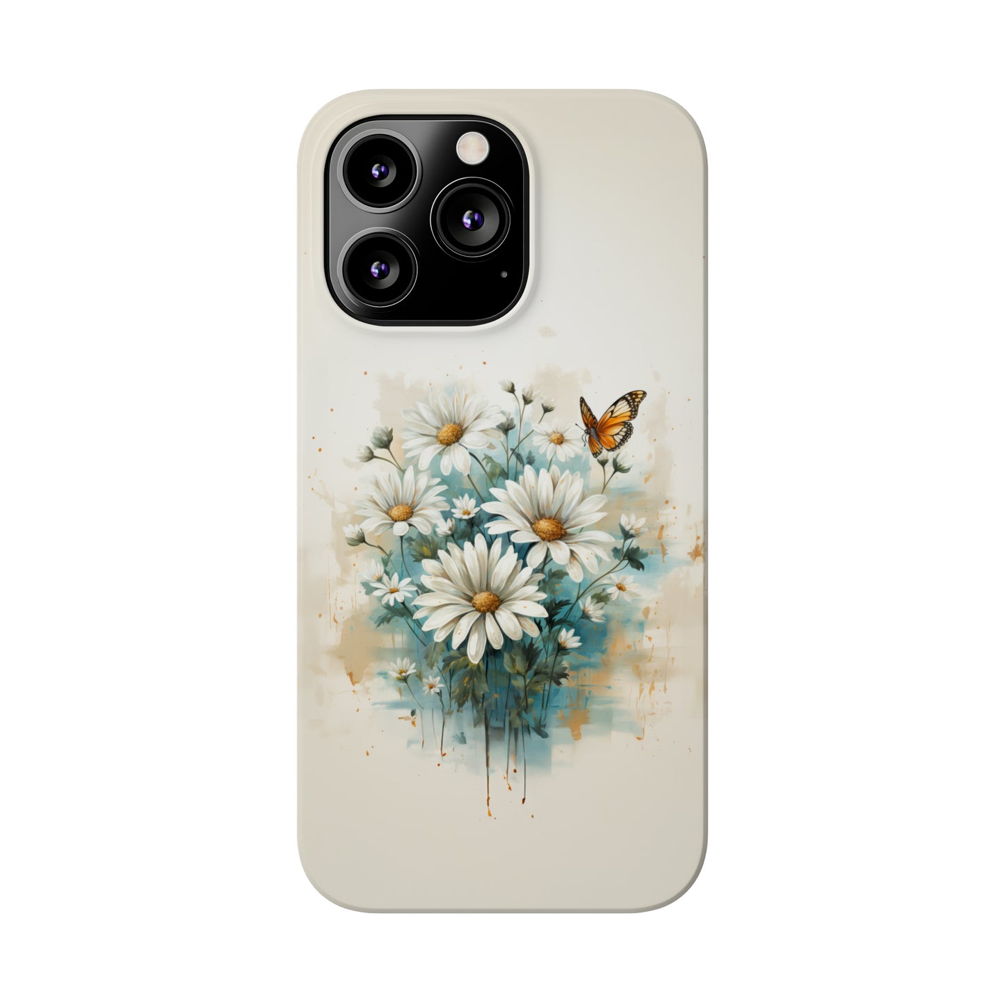 Rustic Farmhouse Teal and White Wild Daisies and Butterflies Iphone 15-12 Slim Phone Case