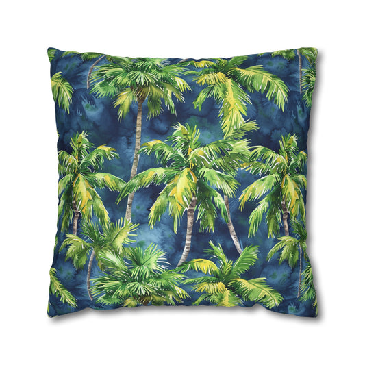 Midnight Palms: Silhouetted Palm Trees Against a Nighttime Sky Spun Polyester Square Pillowcase 4 Sizes