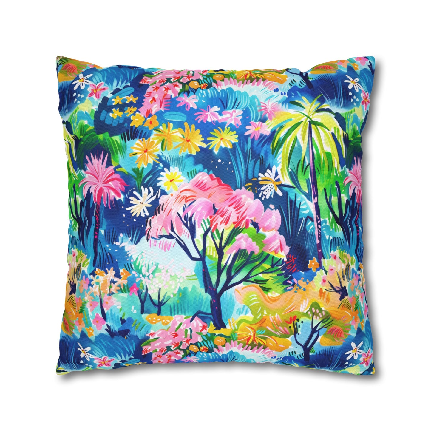 Kaleidoscope Canopy: Tropical Palm Symphony Spun Polyester Square Pillowcase 4 Sizes