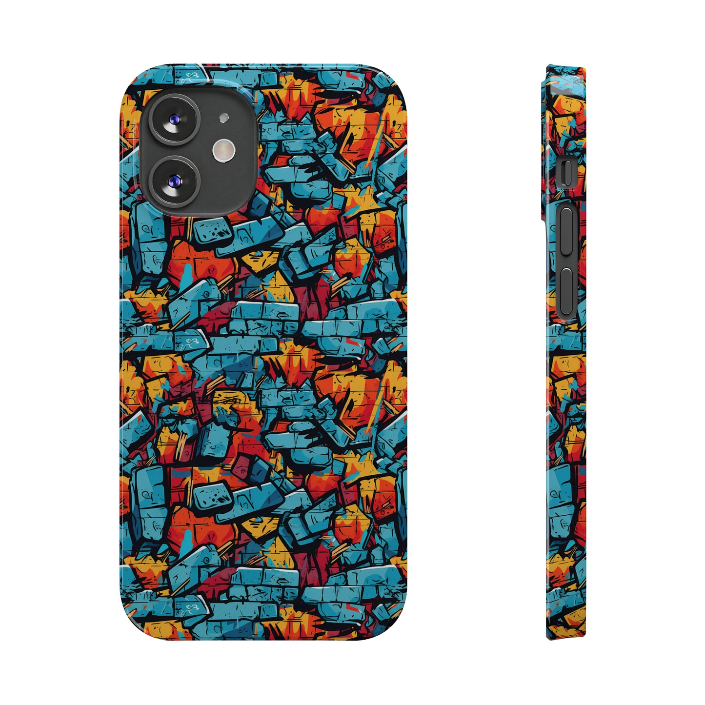 3D Brick Wall Graffiti Design Iphone 15-12 Slim Phone Case