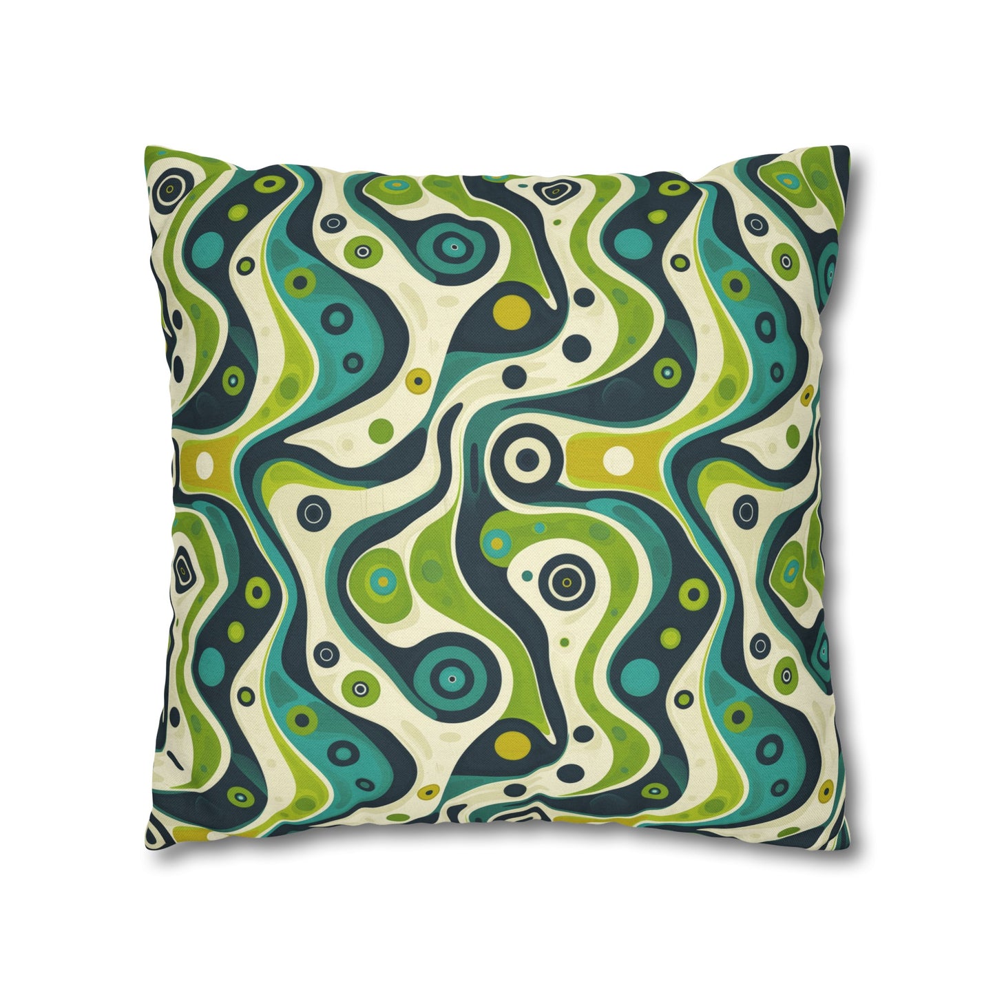 Groovy Retro Greens and Blues Abstract Waves Spun Polyester Square Pillowcase 4 Sizes