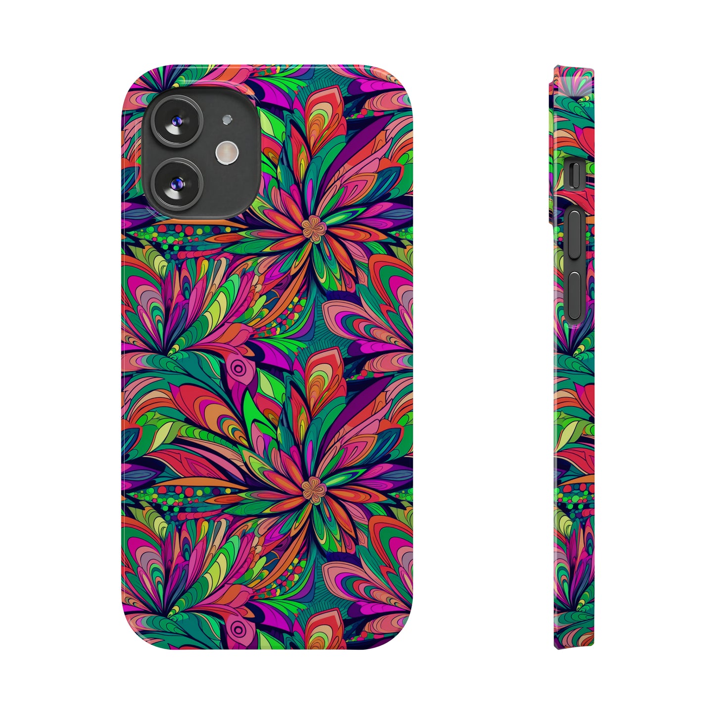 Tropical Large Neon Flowers Iphone 15-12 Slim Phone Case