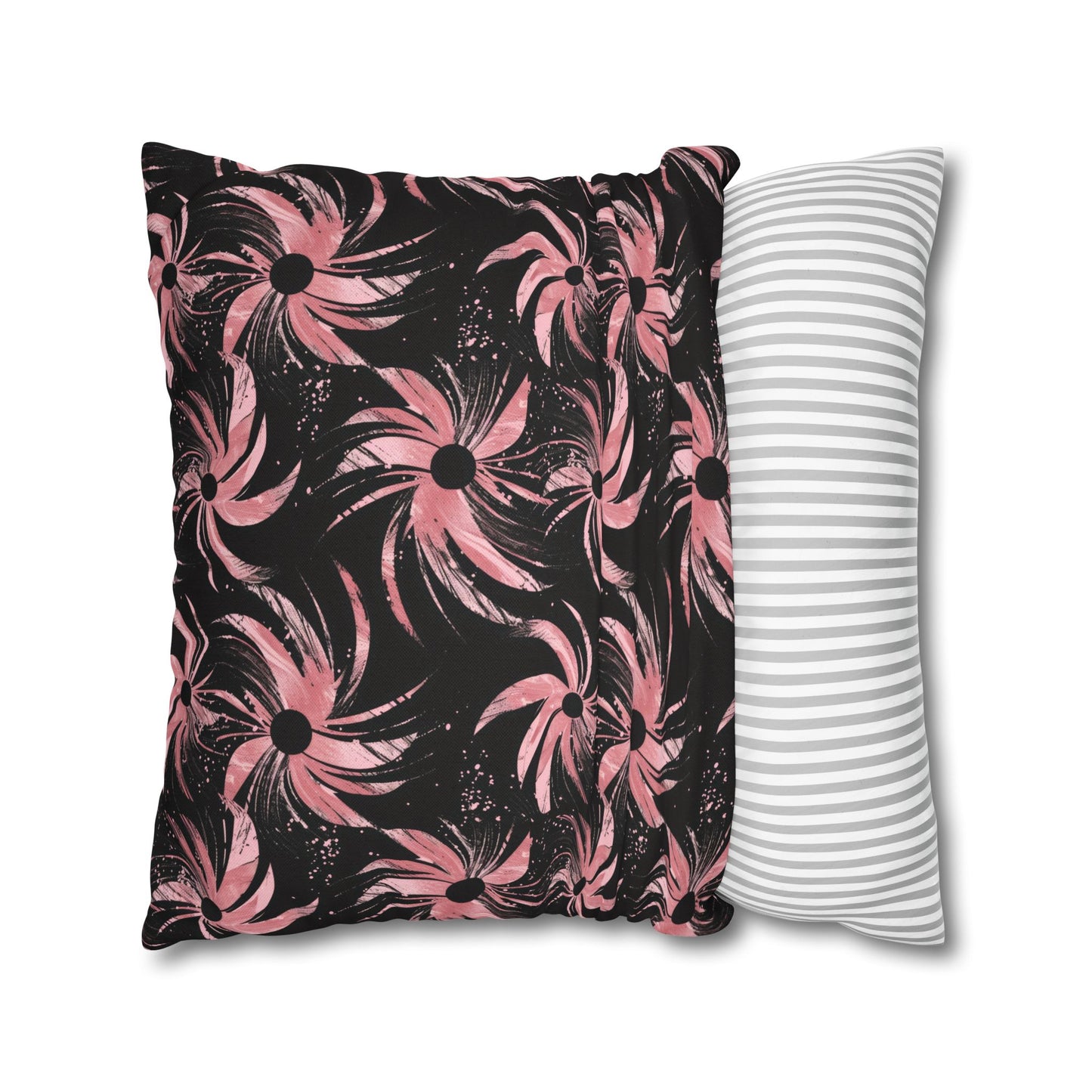 Stellar Blooms of Cosmic Pink on Midnight Black Design Spun Polyester Square Pillowcase 4 Sizes