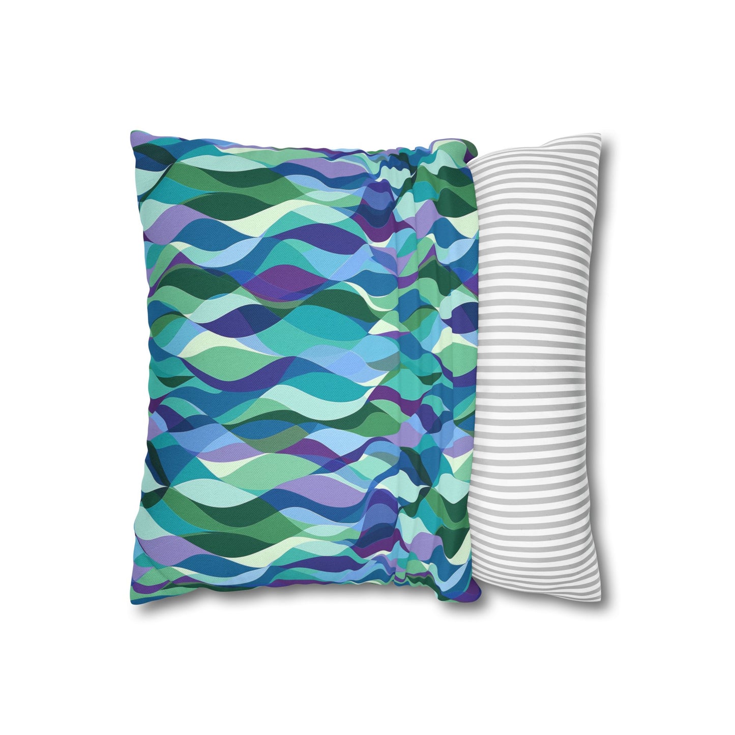 Modern Mosaic Art Ocean Waves of Blue and Green Spun Polyester Square Pillowcase 4 Sizes