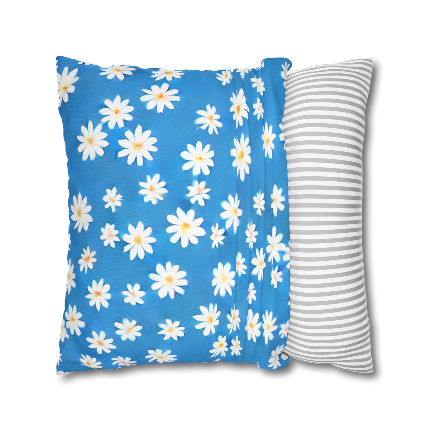 Skys Whisper: Tiny White Daisies on a Serene Blue Spun Polyester Square Pillowcase 4 Sizes