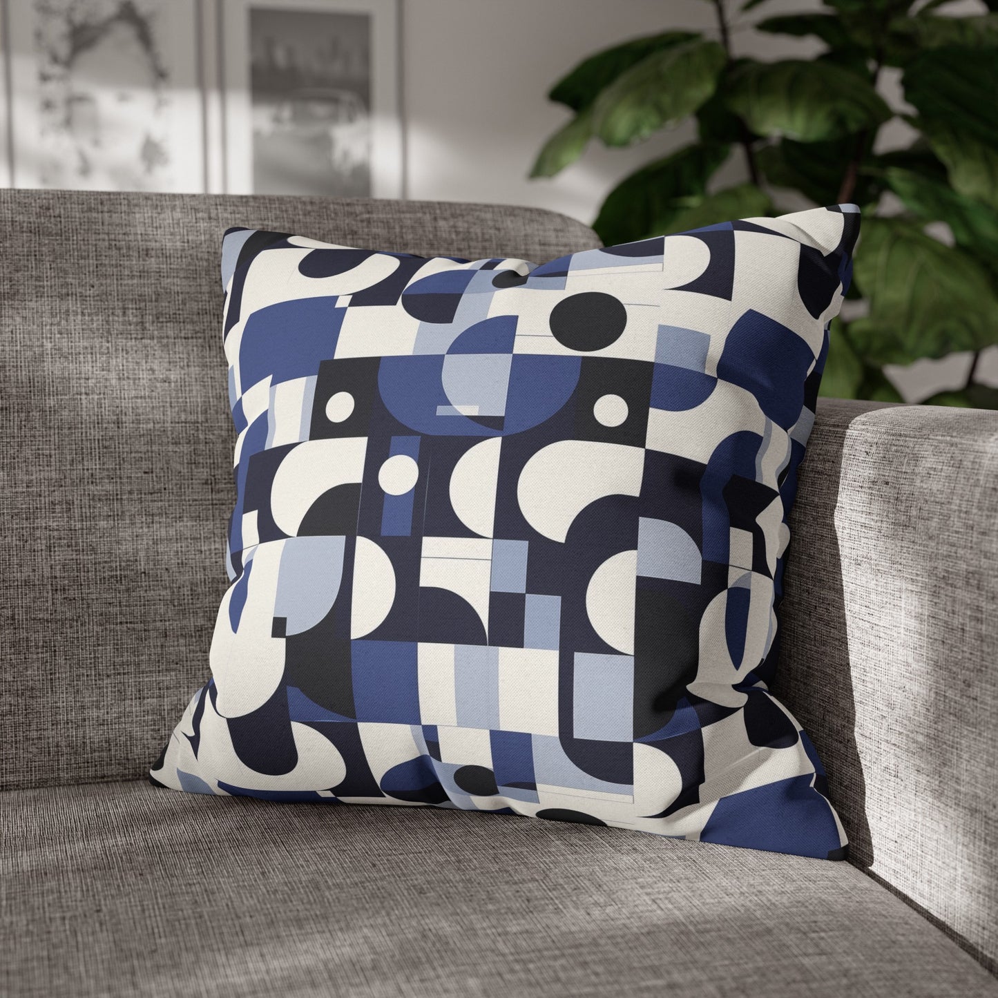 Navy Blue and White Mid-Century Modern Design Spun Polyester Square Pillowcase 4 Sizes