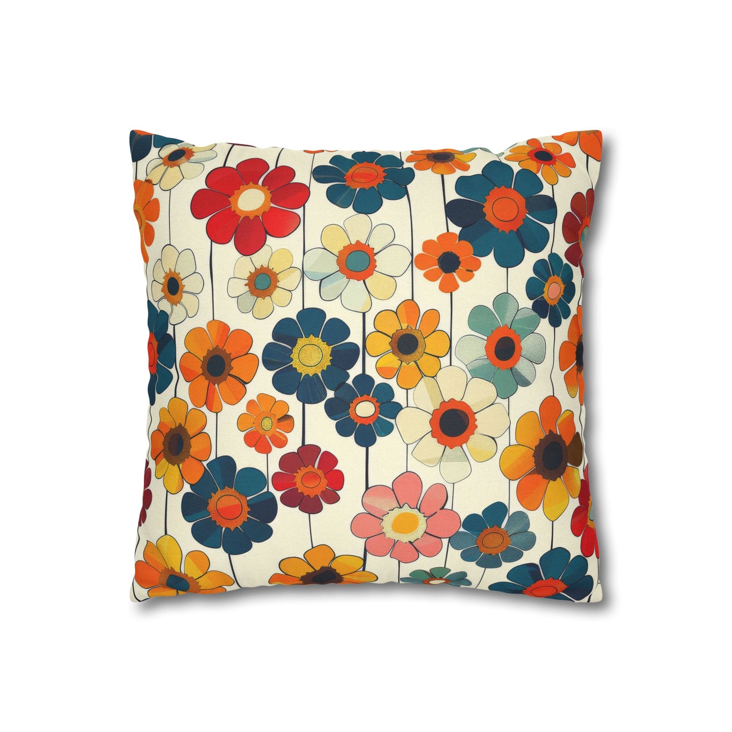 Blooming Joy Vibrant Retro Floral Pattern Spun Polyester Square Pillowcase 4 Sizes