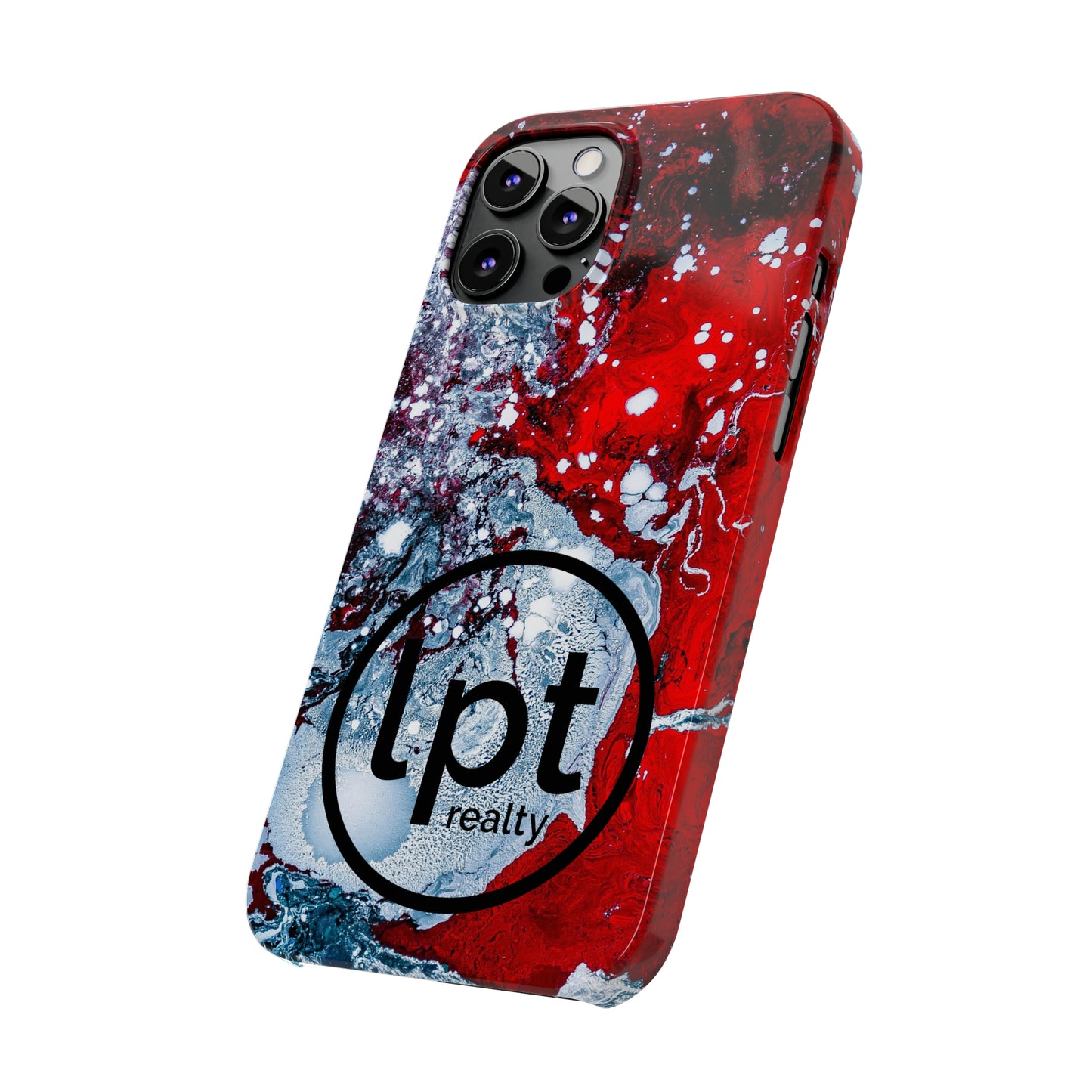 LPT Realty Logo -  Red, Black and White Alcohol Ink Design Iphone 15-12 Slim Phone Case