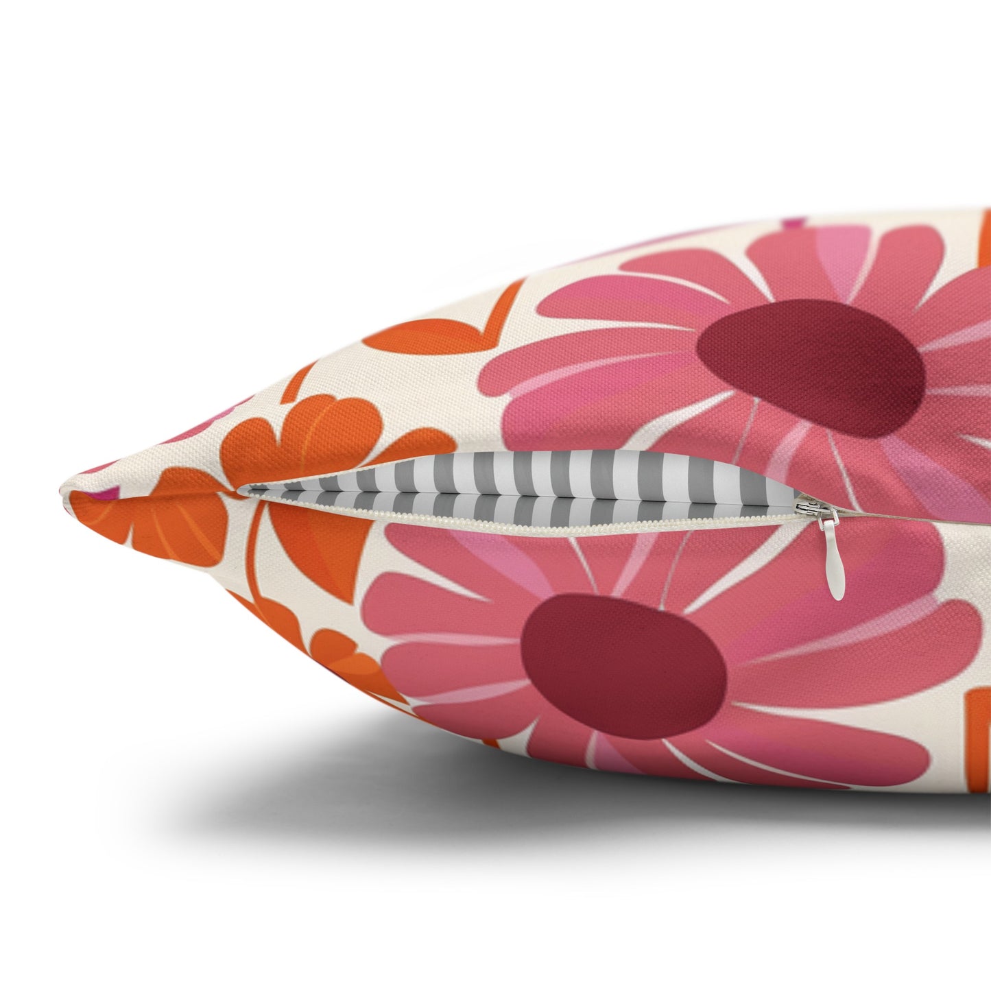 Retro Floral Bliss with Bold Pink and Orange Flower Design Spun Polyester Square Pillowcase 4 Sizes