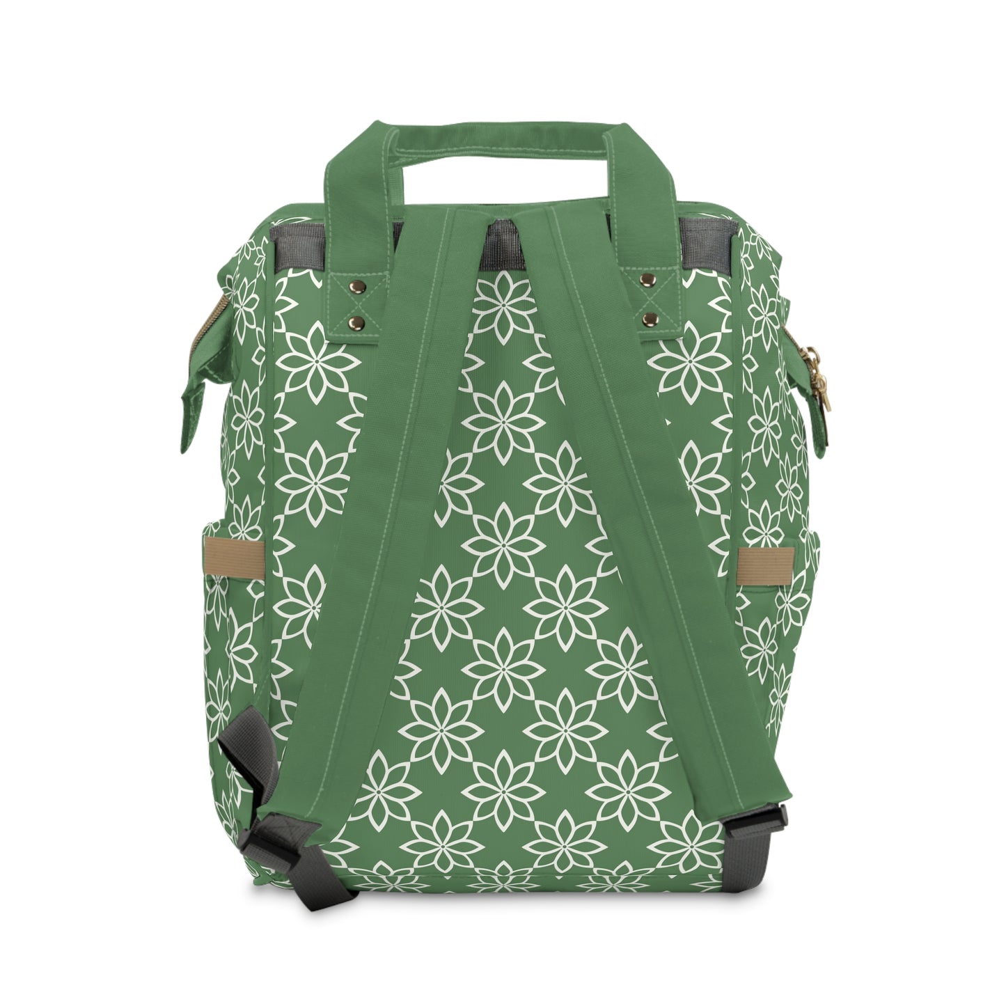 Modern Minimalist Green and White Geometric Floral Design Multifunctional Diaper Backpack